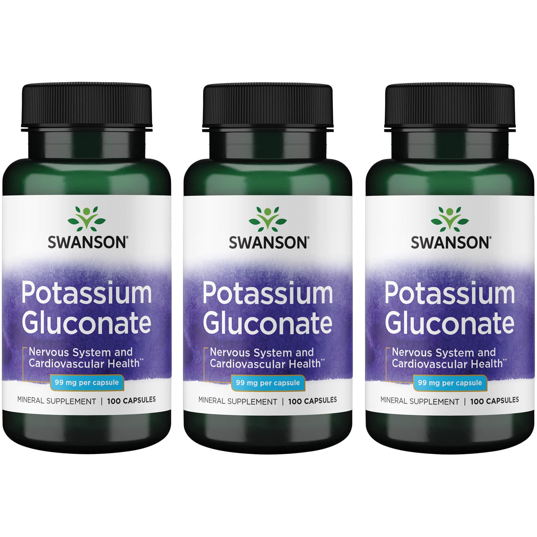 Swanson Premium Potassium Gluconate 3 Pack Vitamin 99 mg 100 Caps