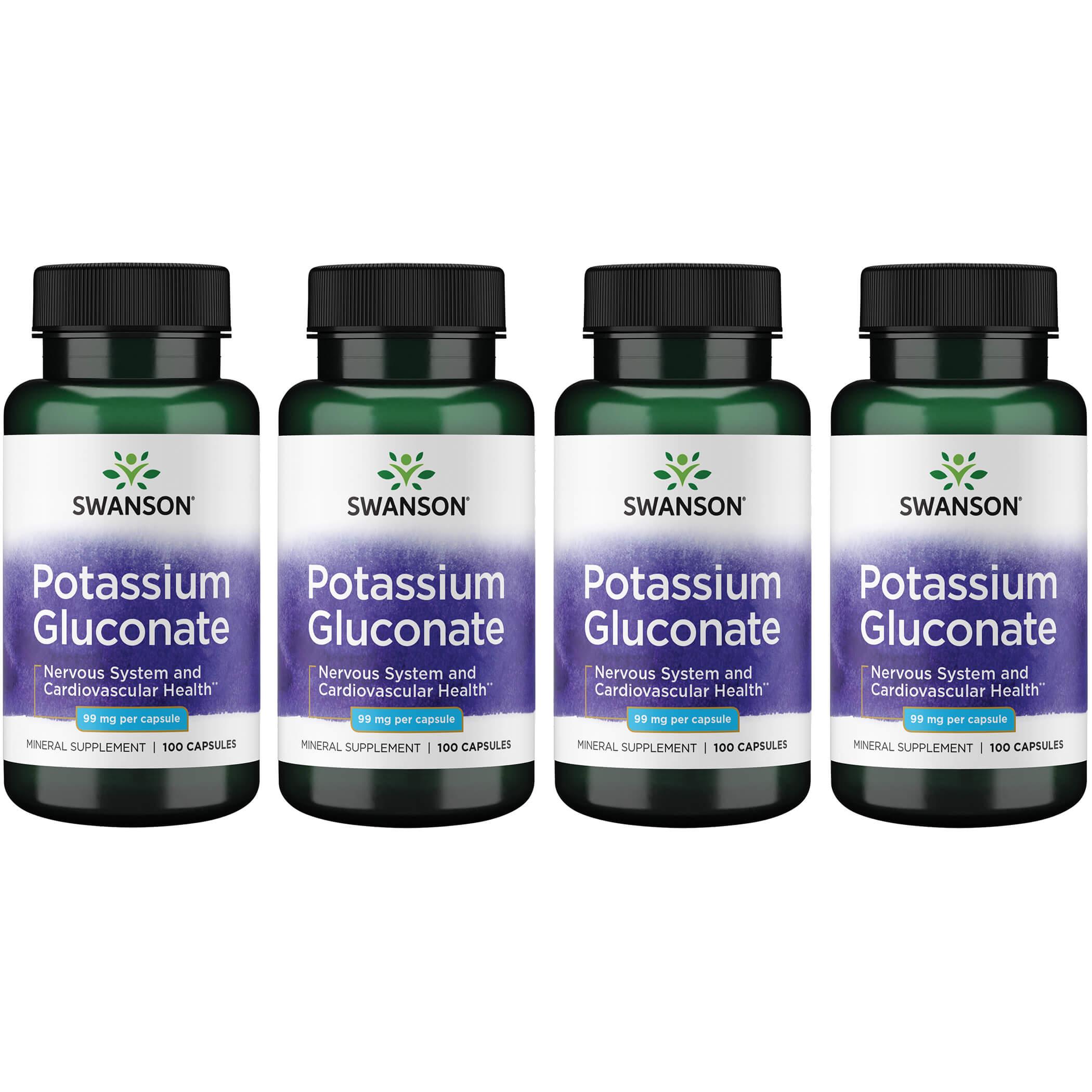 Swanson Premium Potassium Gluconate 4 Pack Vitamin 99 mg 100 Caps