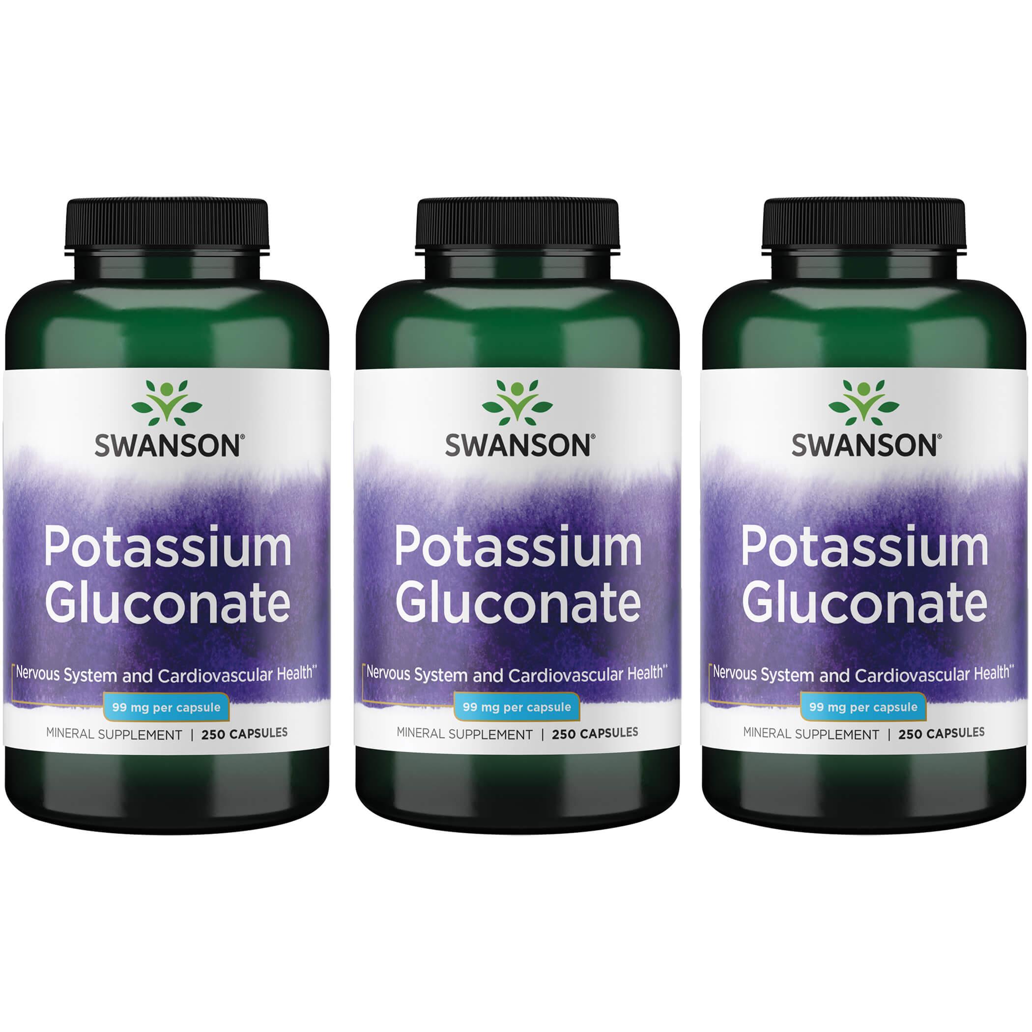 Swanson Premium Potassium Gluconate 3 Pack Vitamin 99 mg 250 Caps