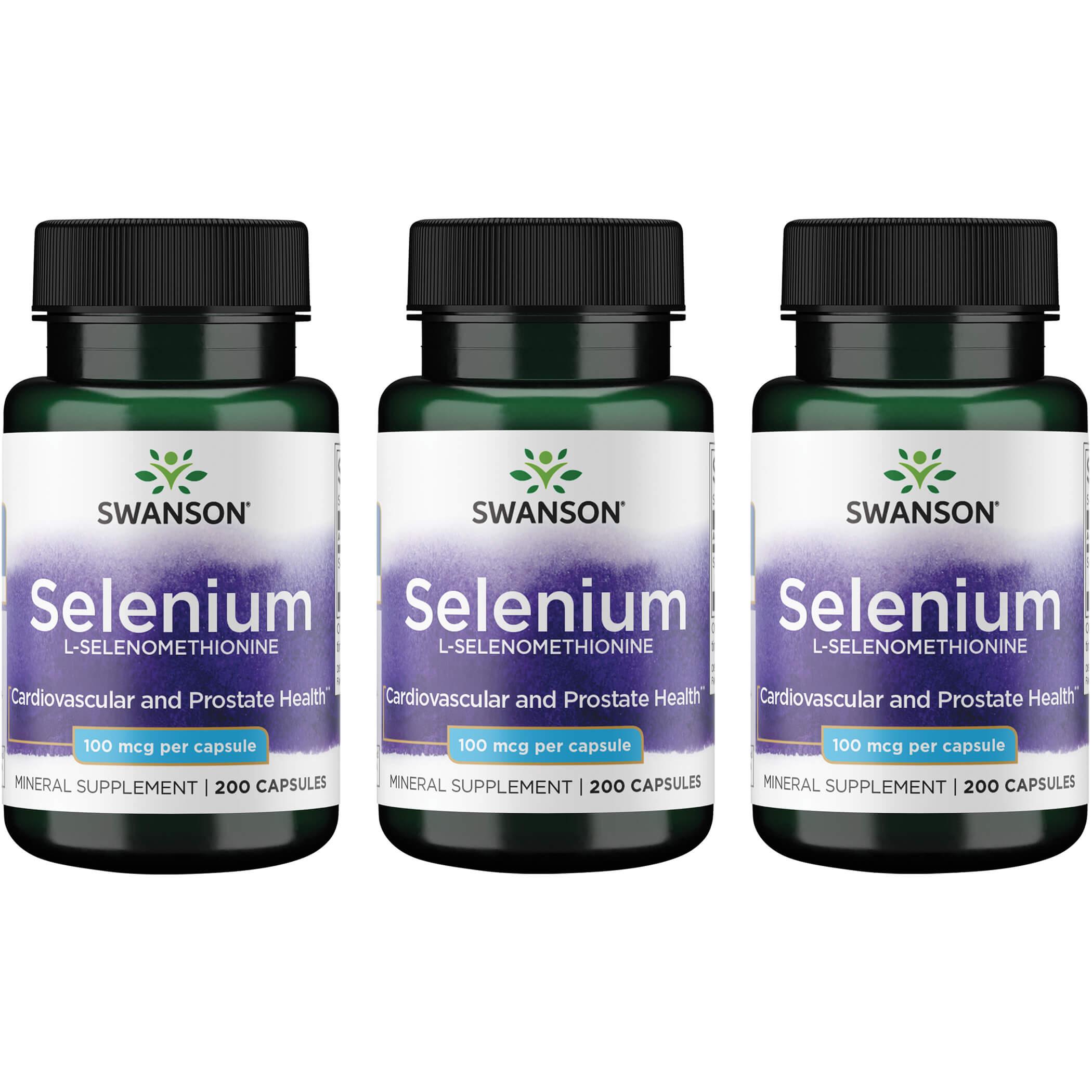 Swanson Premium Selenium L-Selenomethionine 3 Pack Vitamin 100 mcg 200 Caps
