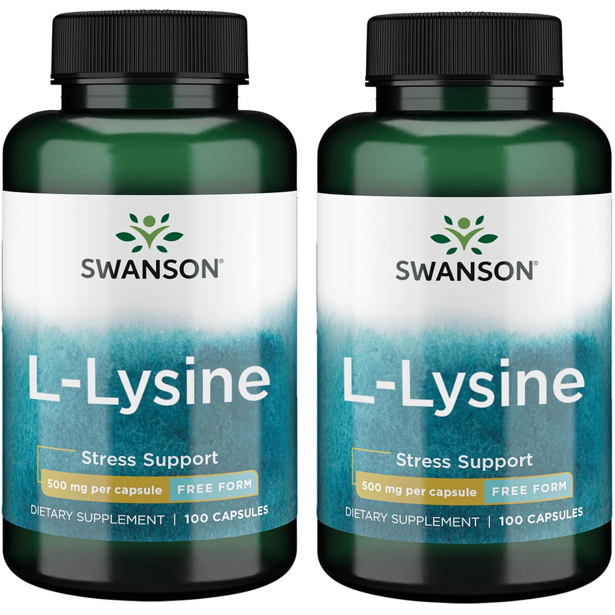 Swanson Premium L-Lysine - Free Form 2 Pack Supplement Vitamin 500 mg 100 Caps