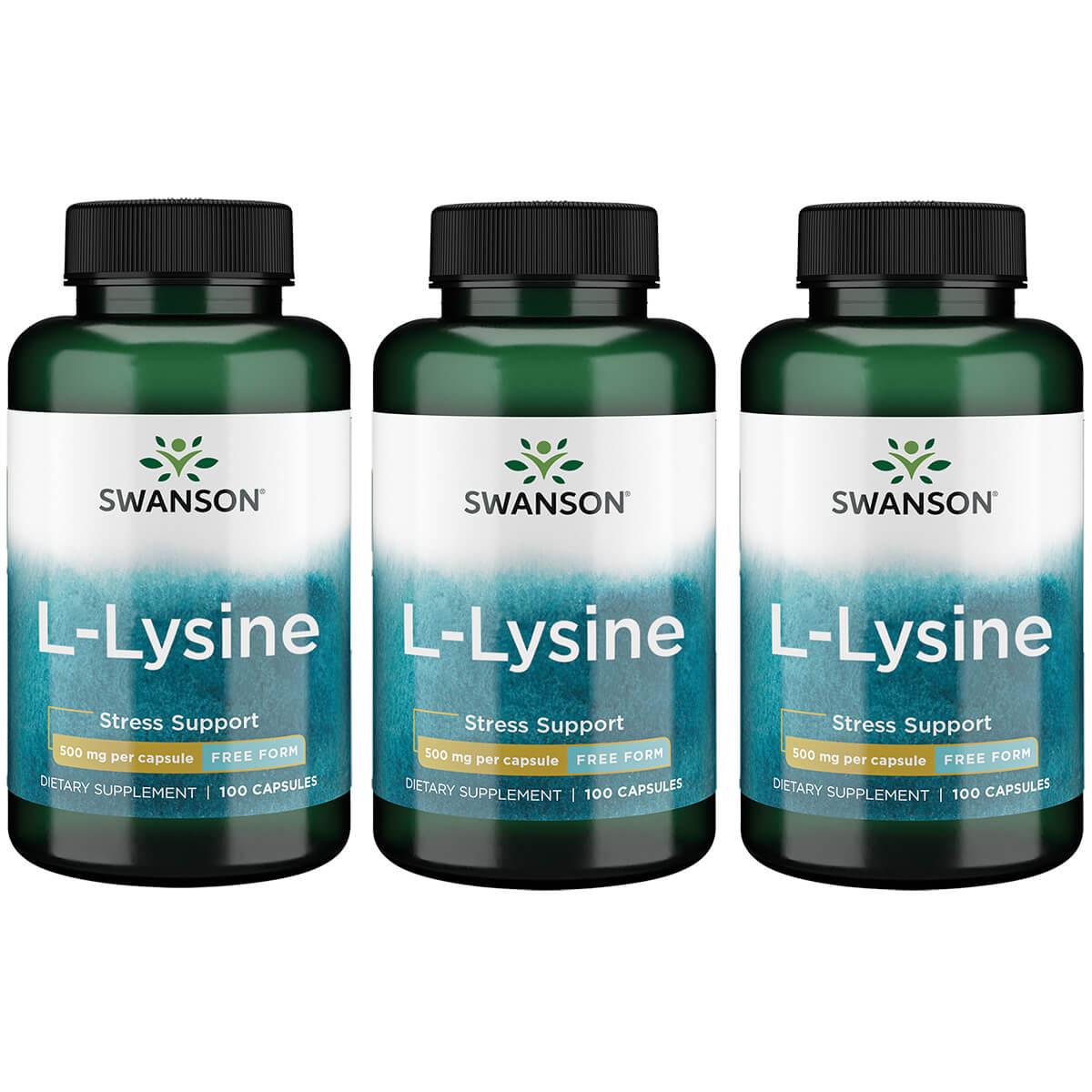 Swanson Premium L-Lysine - Free Form 3 Pack Supplement Vitamin 500 mg 100 Caps