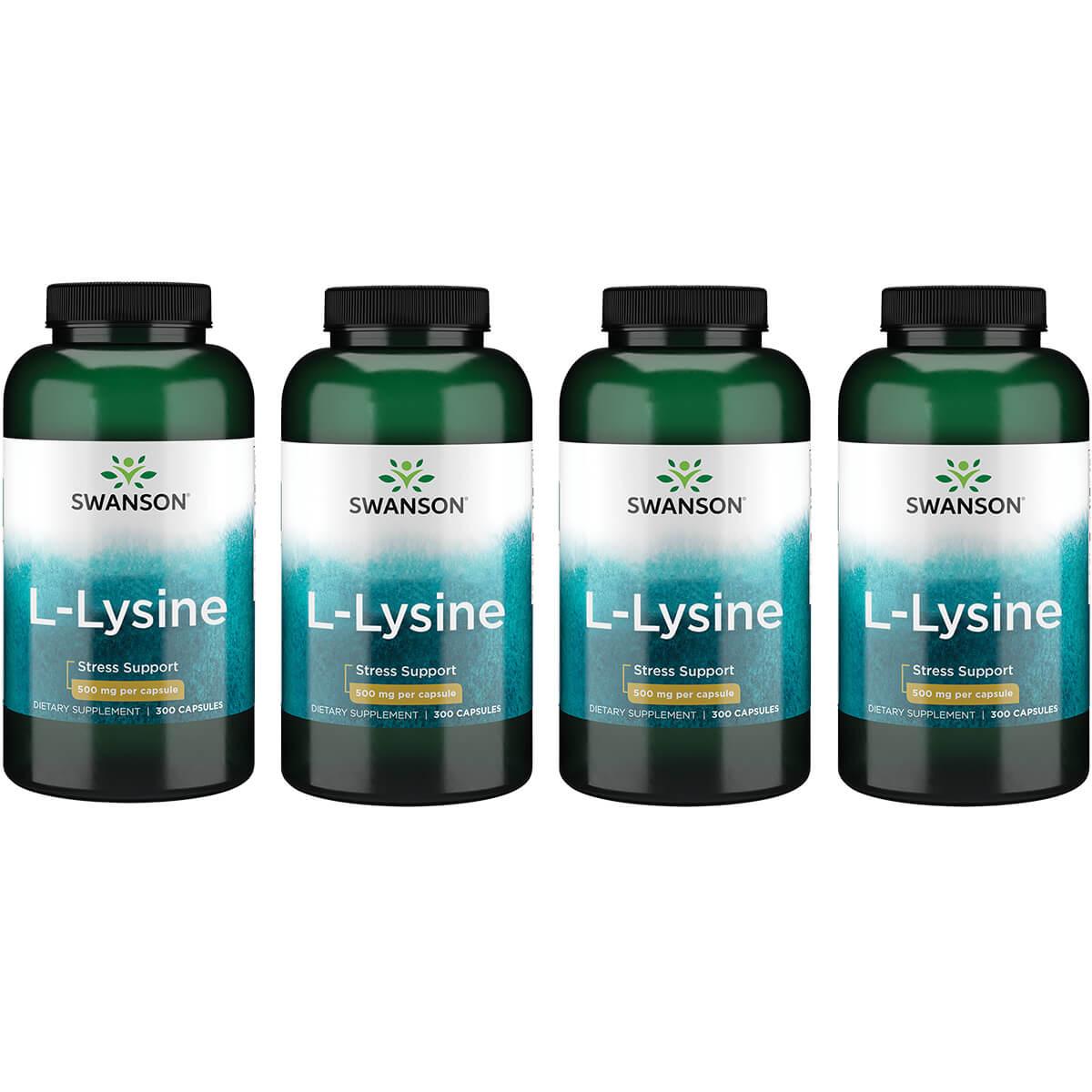 Swanson Premium L-Lysine - Free Form 4 Pack Supplement Vitamin 500 mg 300 Caps