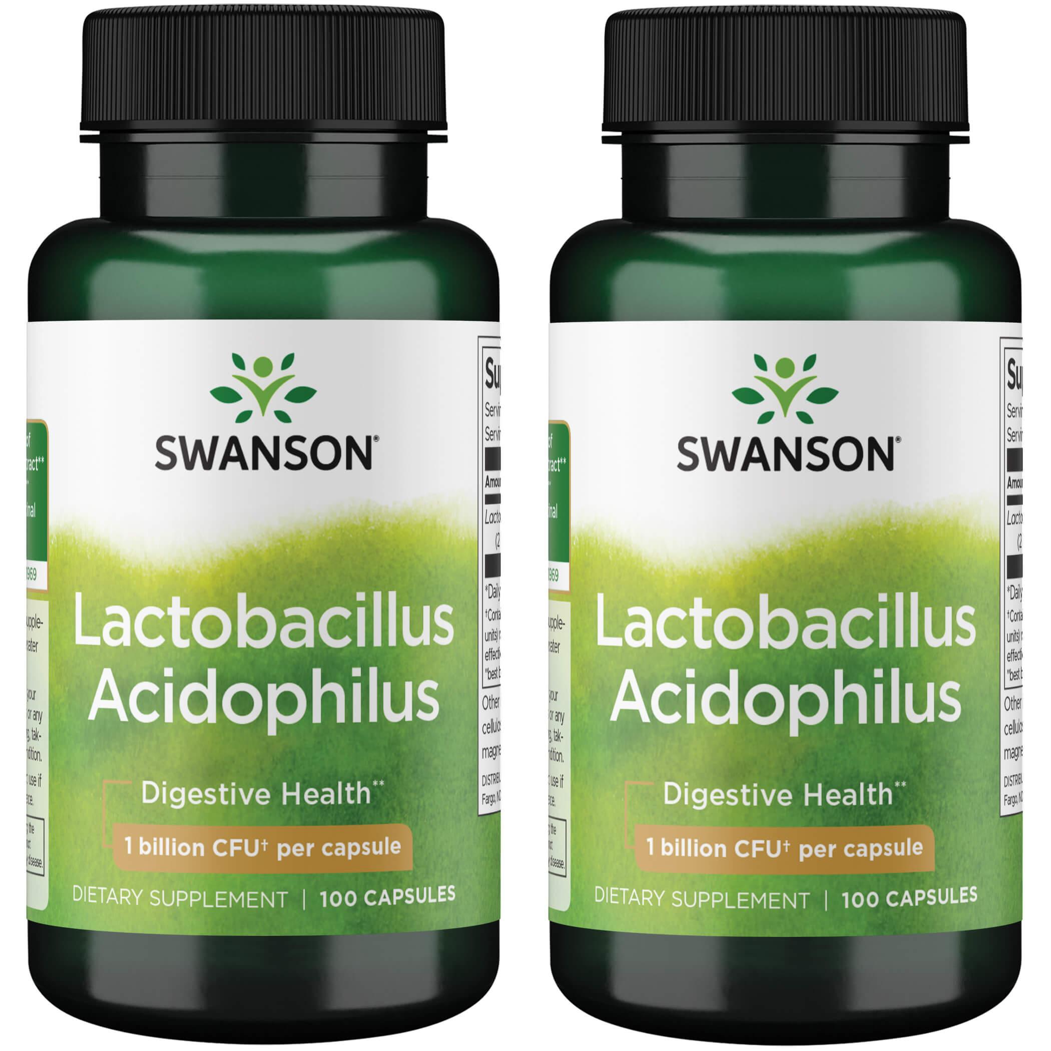 Swanson Premium Lactobacillus Acidophilus 2 Pack Supplement Vitamin 1 Billion CFU 100 Caps Probiotics