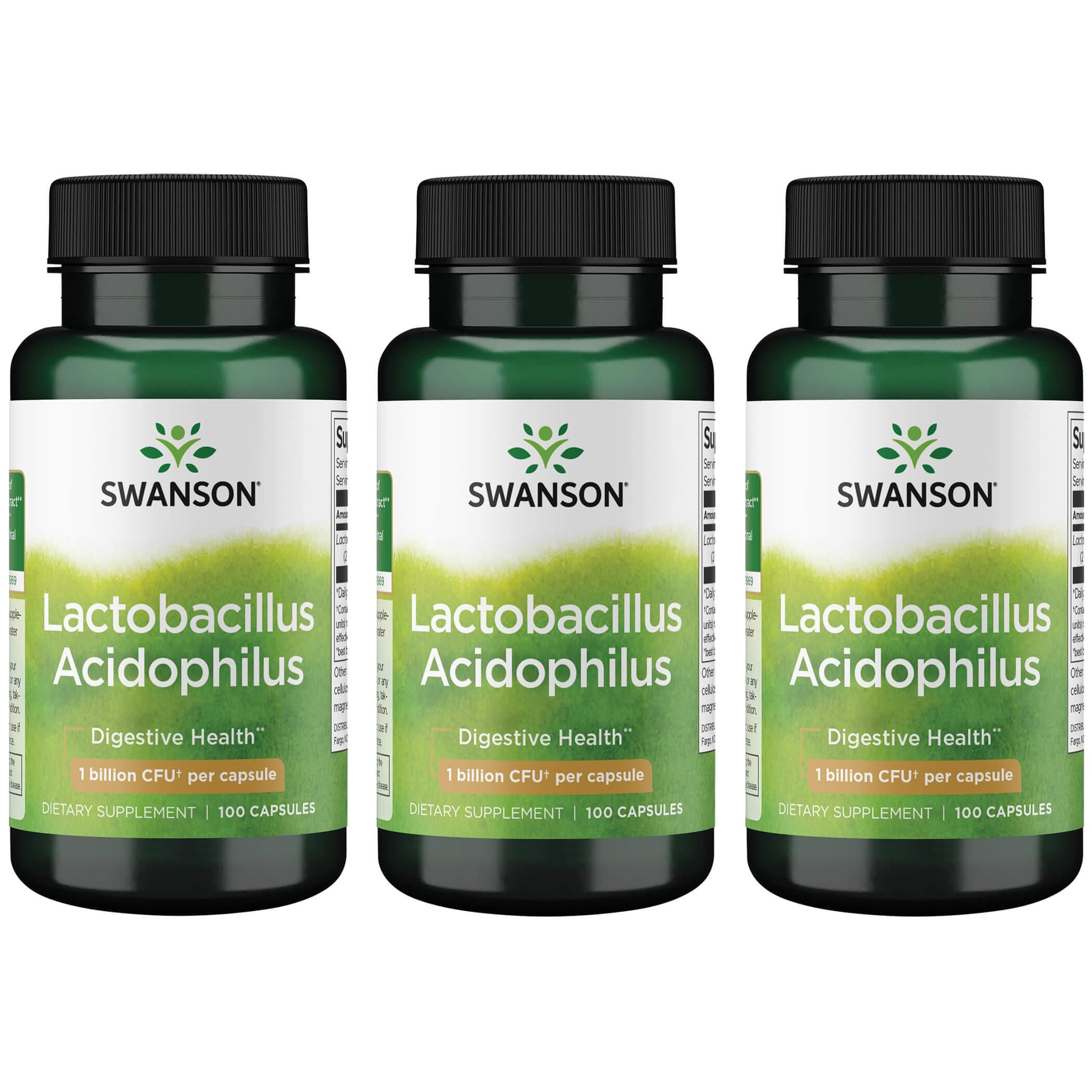 Swanson Premium Lactobacillus Acidophilus 3 Pack Supplement Vitamin 1 Billion CFU 100 Caps Probiotics