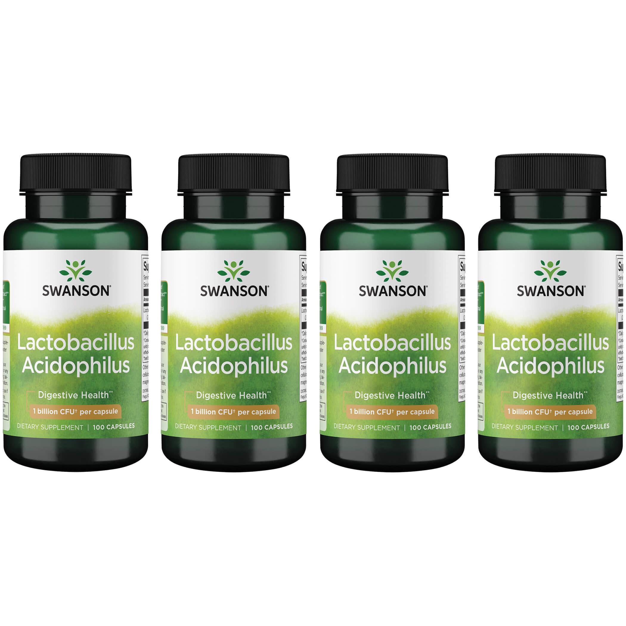 Swanson Premium Lactobacillus Acidophilus 4 Pack Supplement Vitamin 1 Billion CFU 100 Caps Probiotics