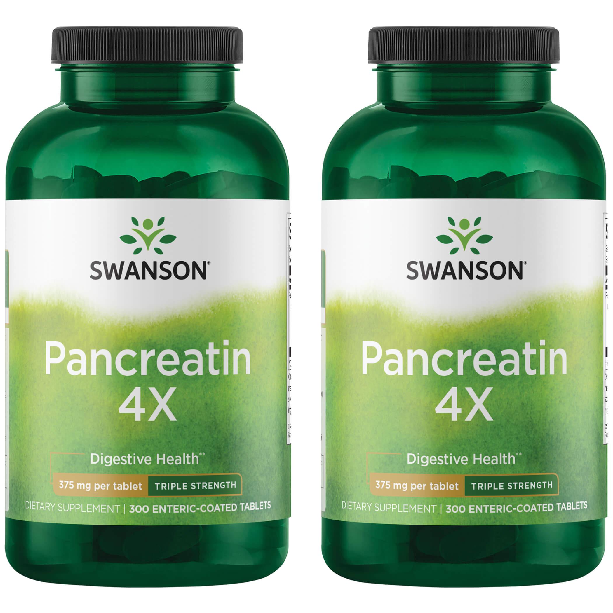 Swanson Premium Pancreatin 4X - Triple Strength 2 Pack Supplement Vitamin 375 mg 300 Tabs