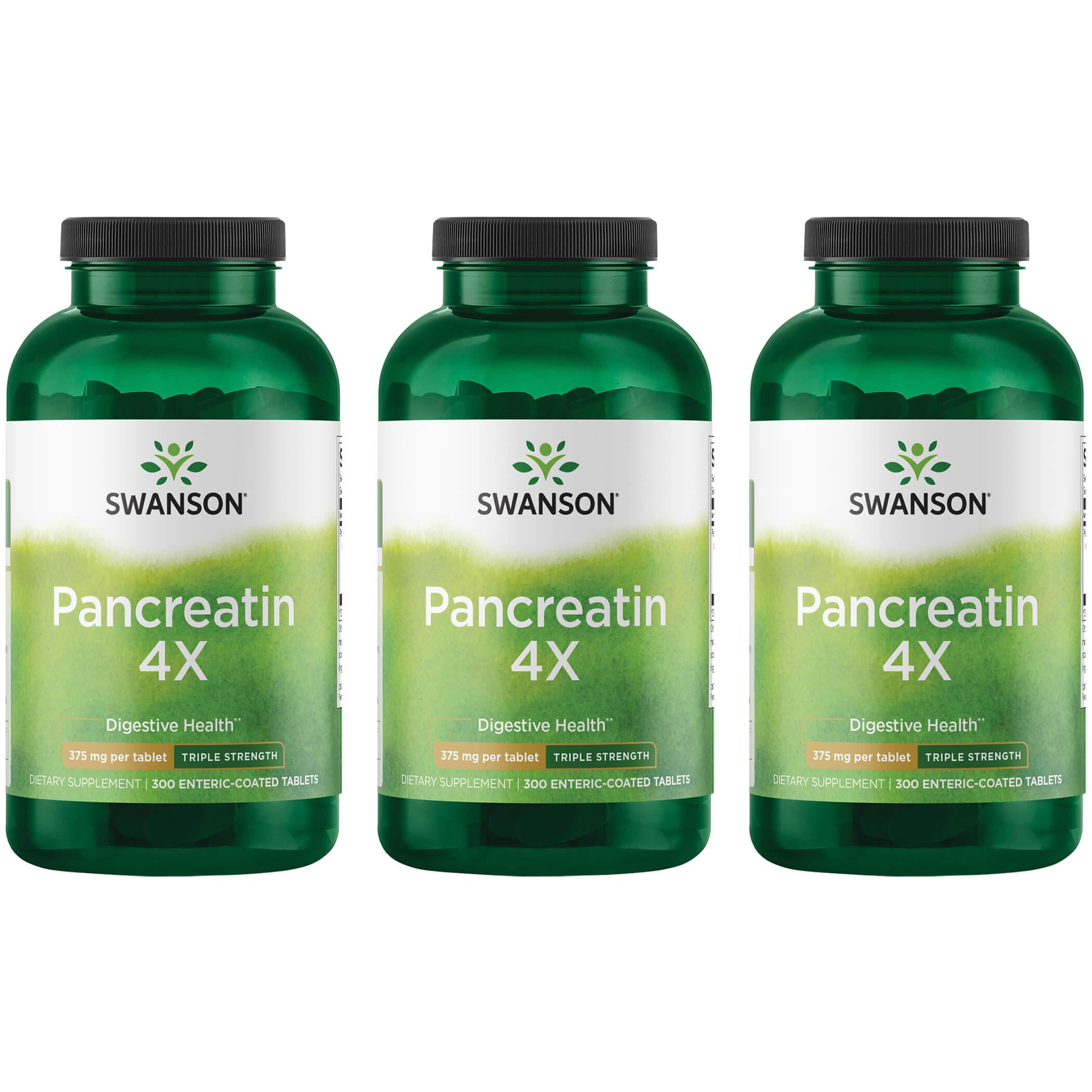 Swanson Premium Pancreatin 4X - Triple Strength 3 Pack Supplement Vitamin 375 mg 300 Tabs