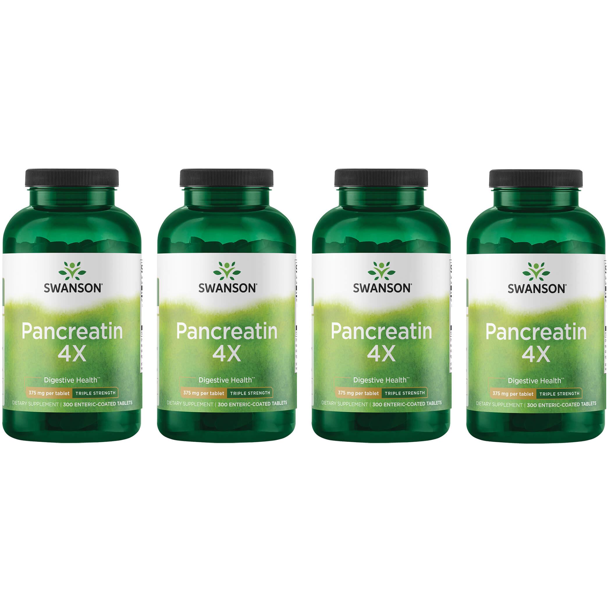 Swanson Premium Pancreatin 4X - Triple Strength 4 Pack Supplement Vitamin 375 mg 300 Tabs