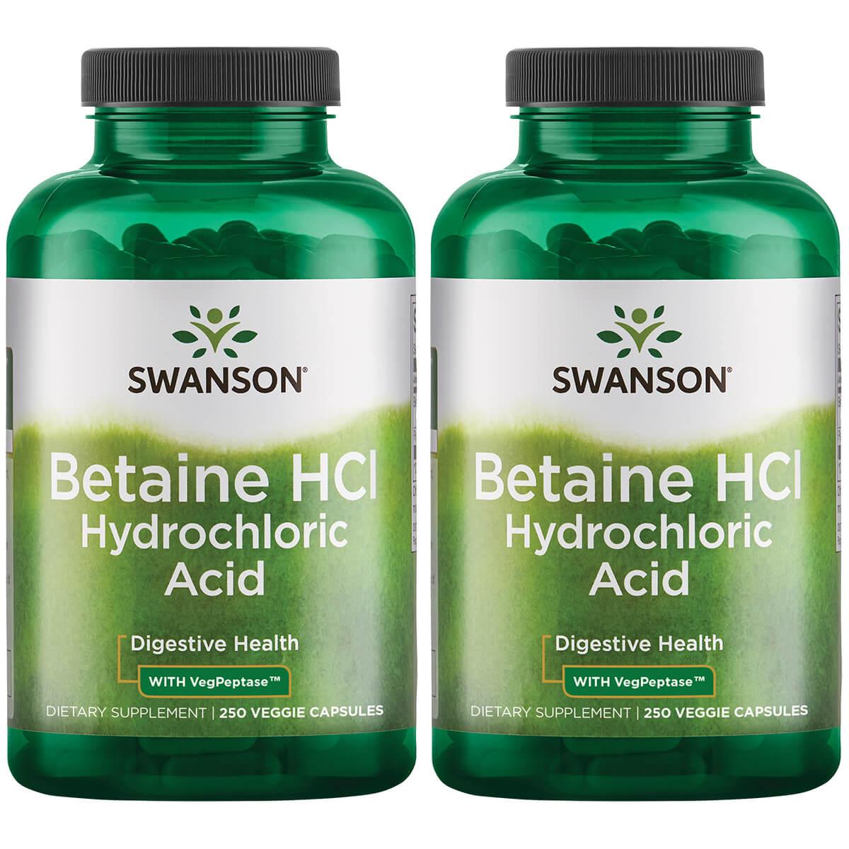 Swanson Premium Betaine Hcl Hydrochloric Acid with Vegpeptase 2 Pack Supplement Vitamin 250 Veg Caps
