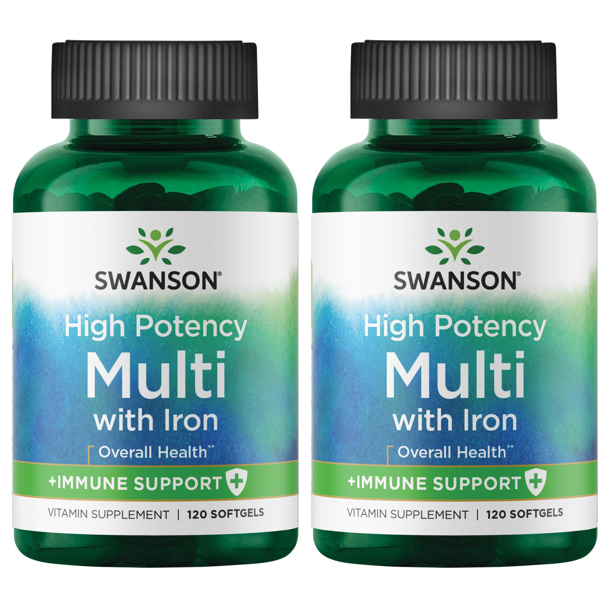 Swanson Premium High Potency Multi plus Immune Support - With Iron 2 Pack Vitamin 120 Soft Gels