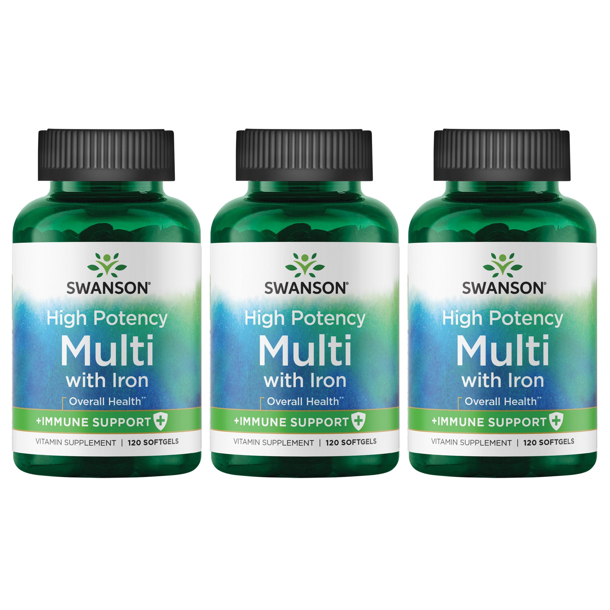 Swanson Premium High Potency Multi plus Immune Support - With Iron 3 Pack Vitamin 120 Soft Gels