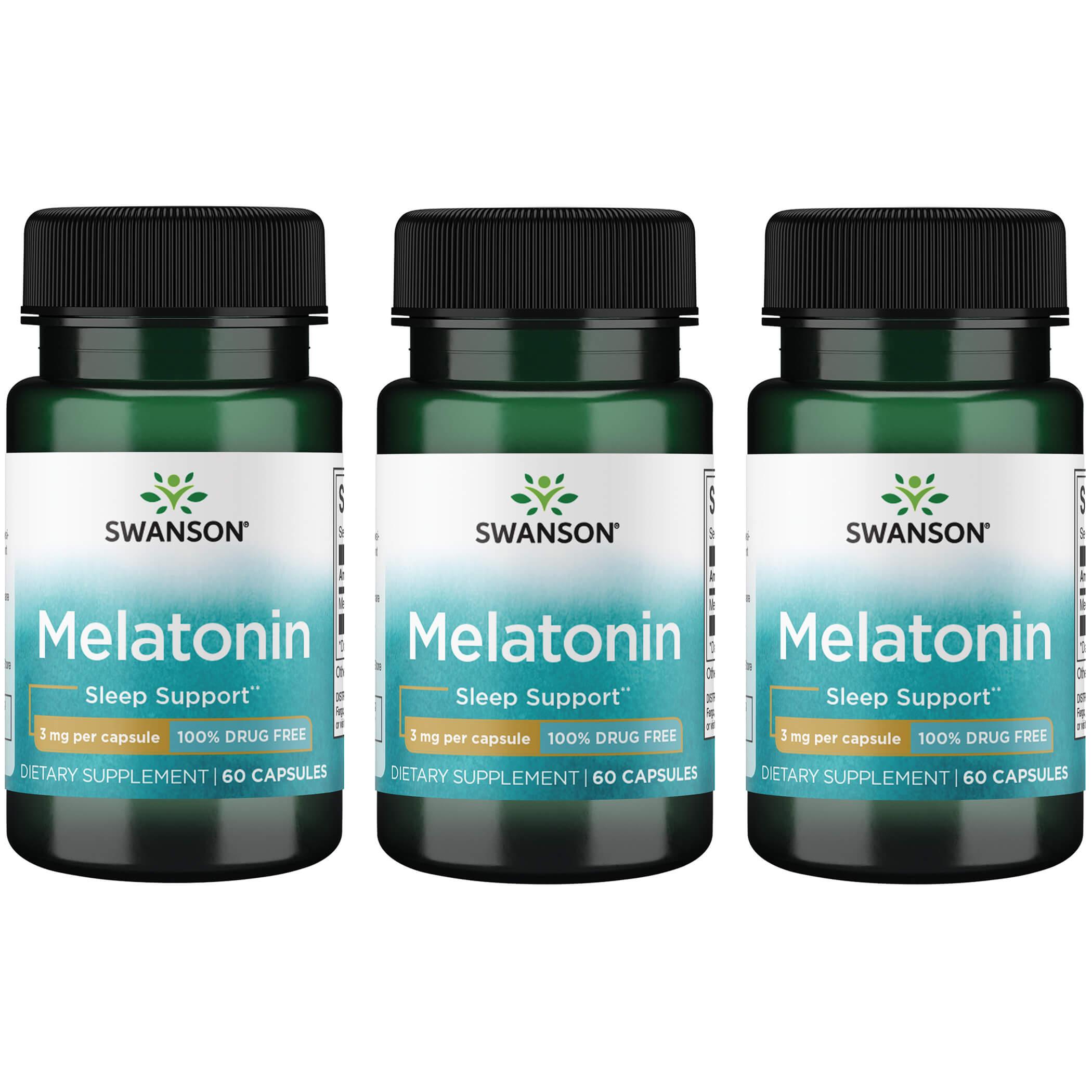 Swanson Premium Melatonin 3 Pack Supplement Vitamin 3 mg 60 Caps