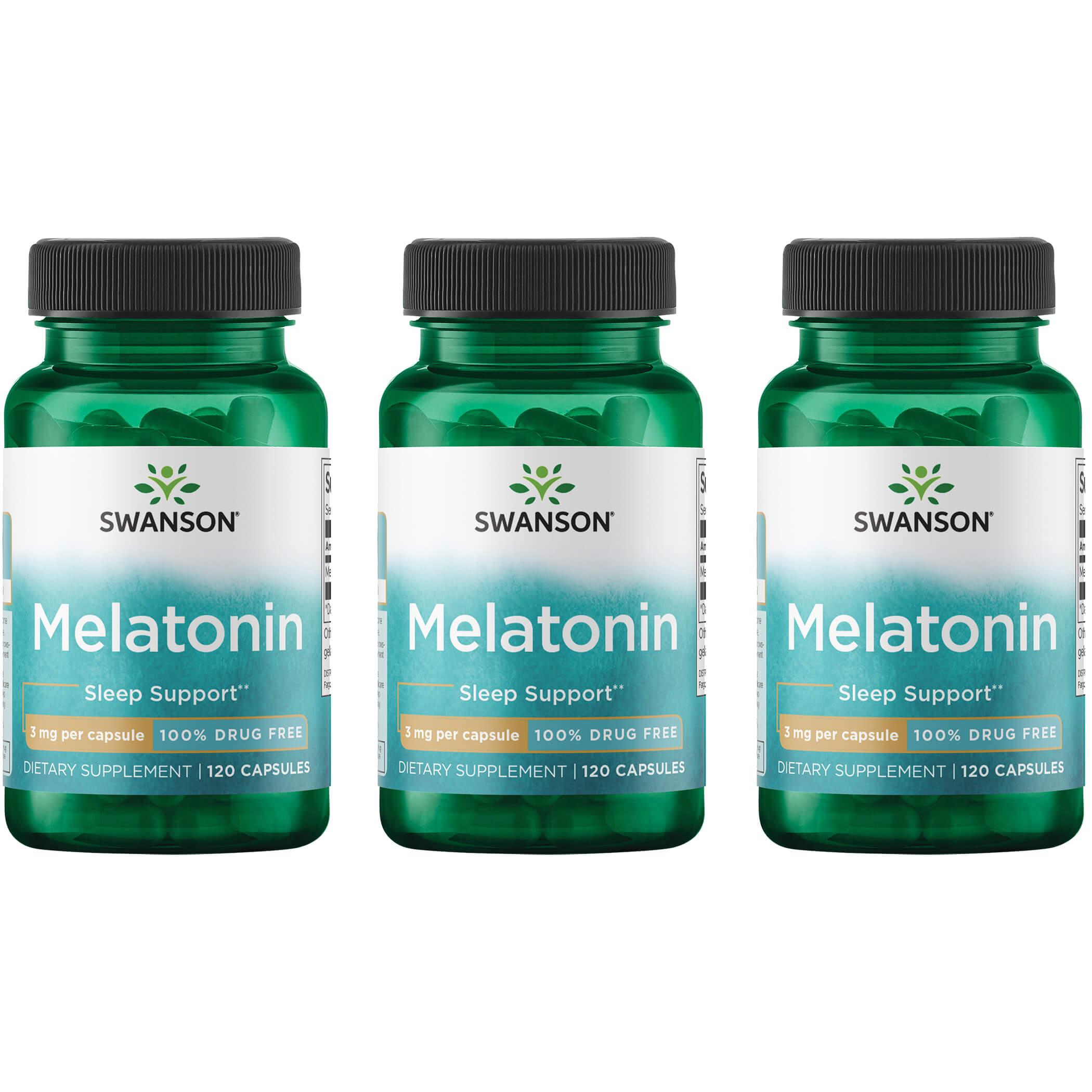 Swanson Premium Melatonin 3 Pack Supplement Vitamin 3 mg 120 Caps
