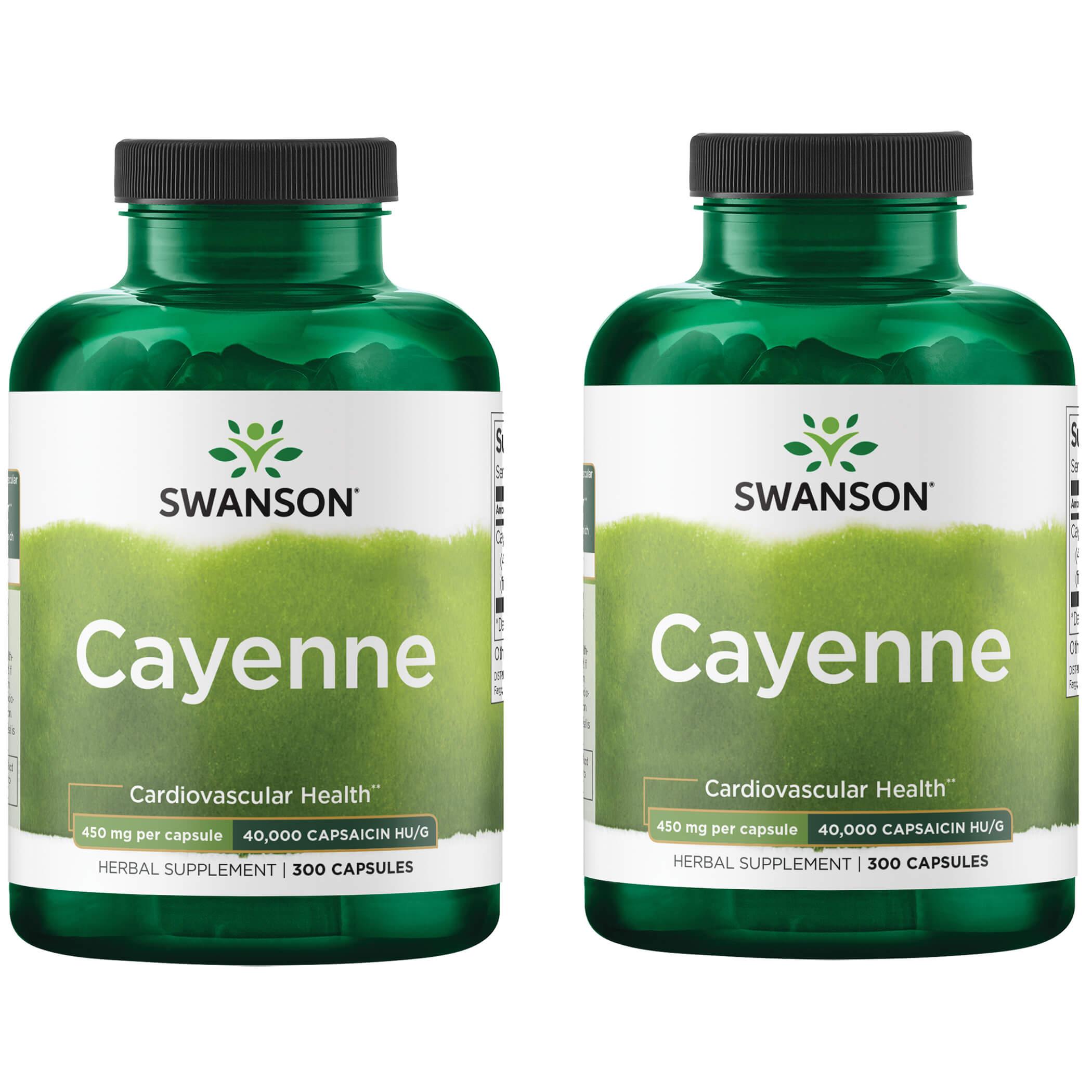 Swanson Premium Cayenne - 40,000 Capsaicin Hu 2 Pack Vitamin 450 mg 300 Caps Weight Management