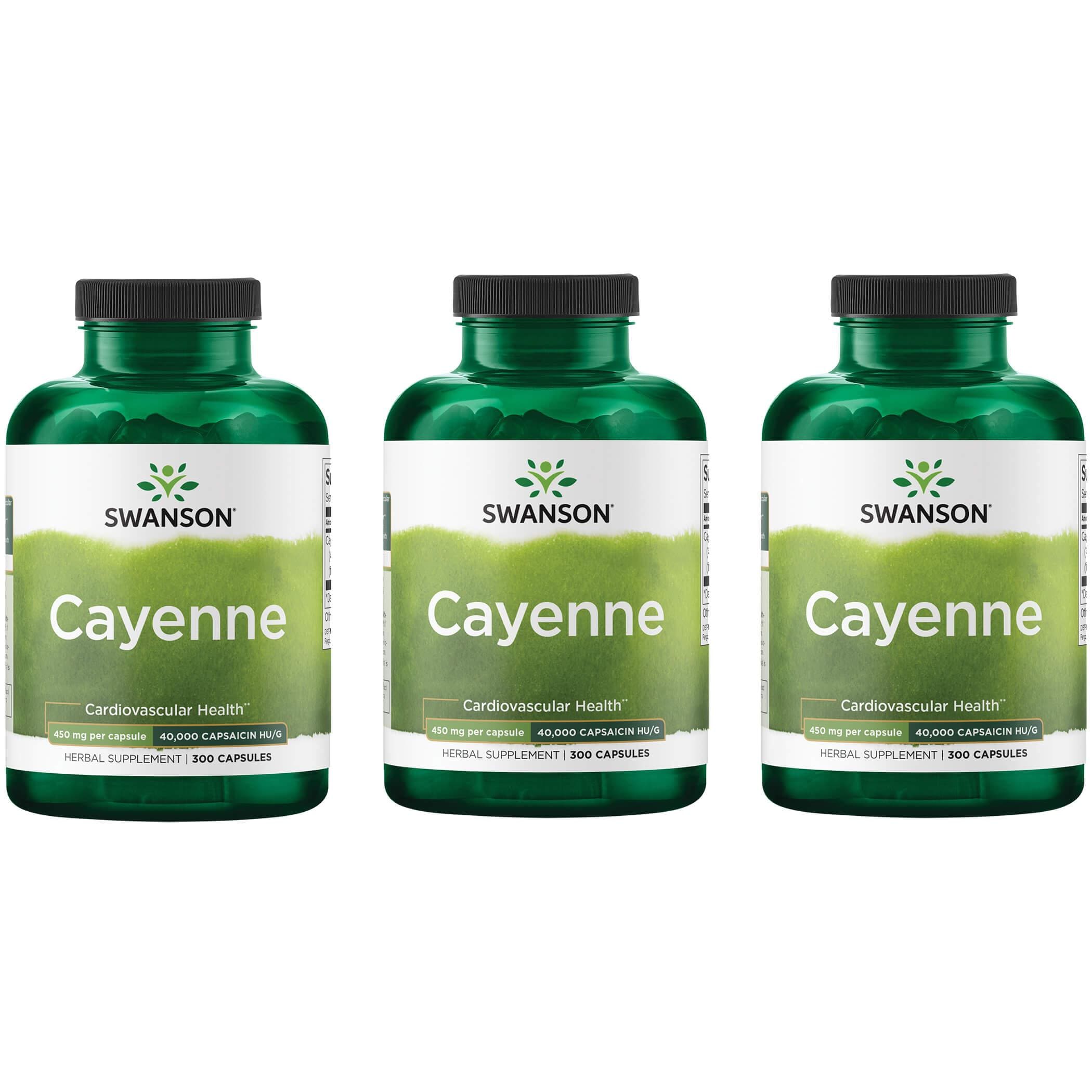 Swanson Premium Cayenne - 40,000 Capsaicin Hu 3 Pack Vitamin 450 mg 300 Caps Weight Management