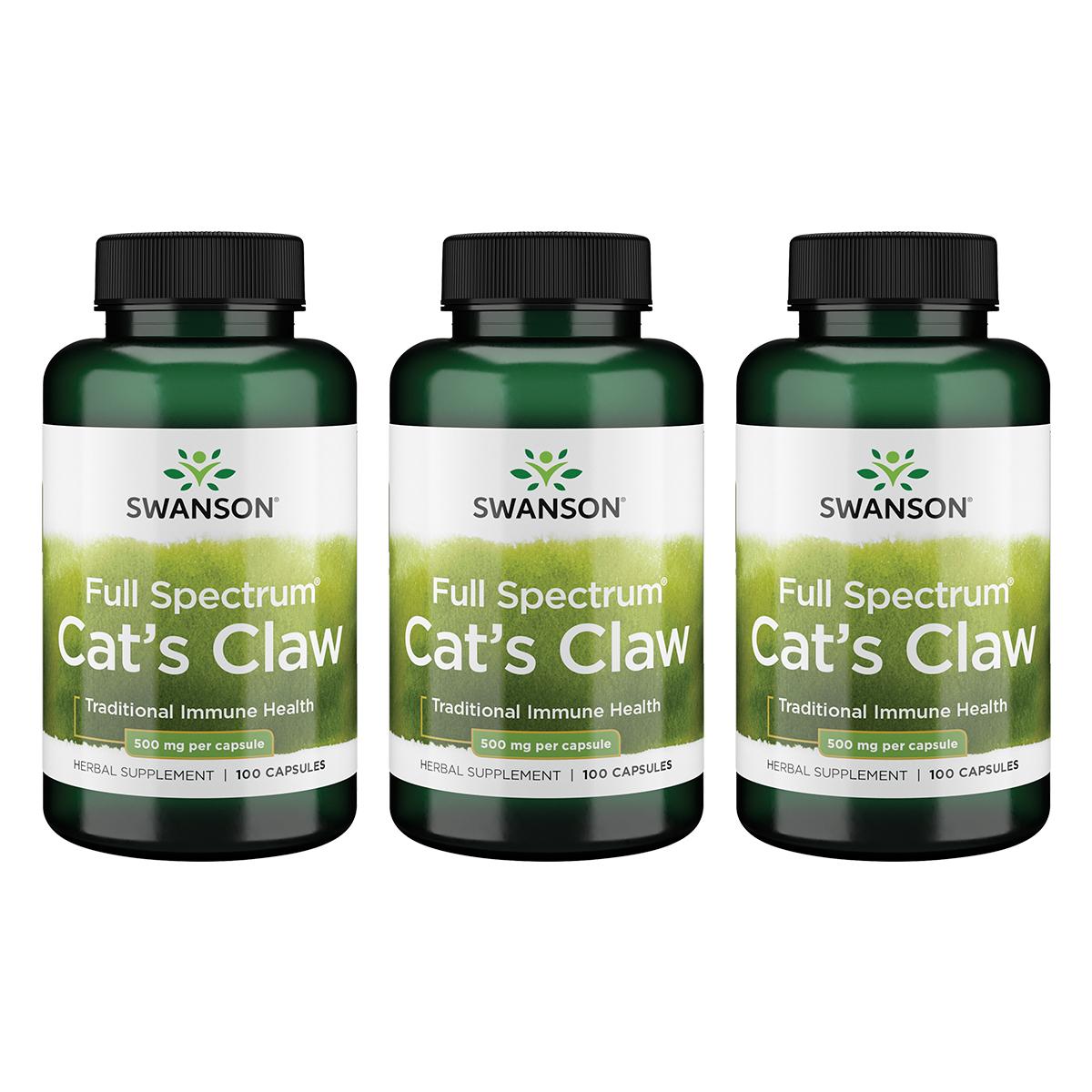 Swanson Premium Full Spectrum Cats Claw 3 Pack Vitamin 500 mg 100 Caps