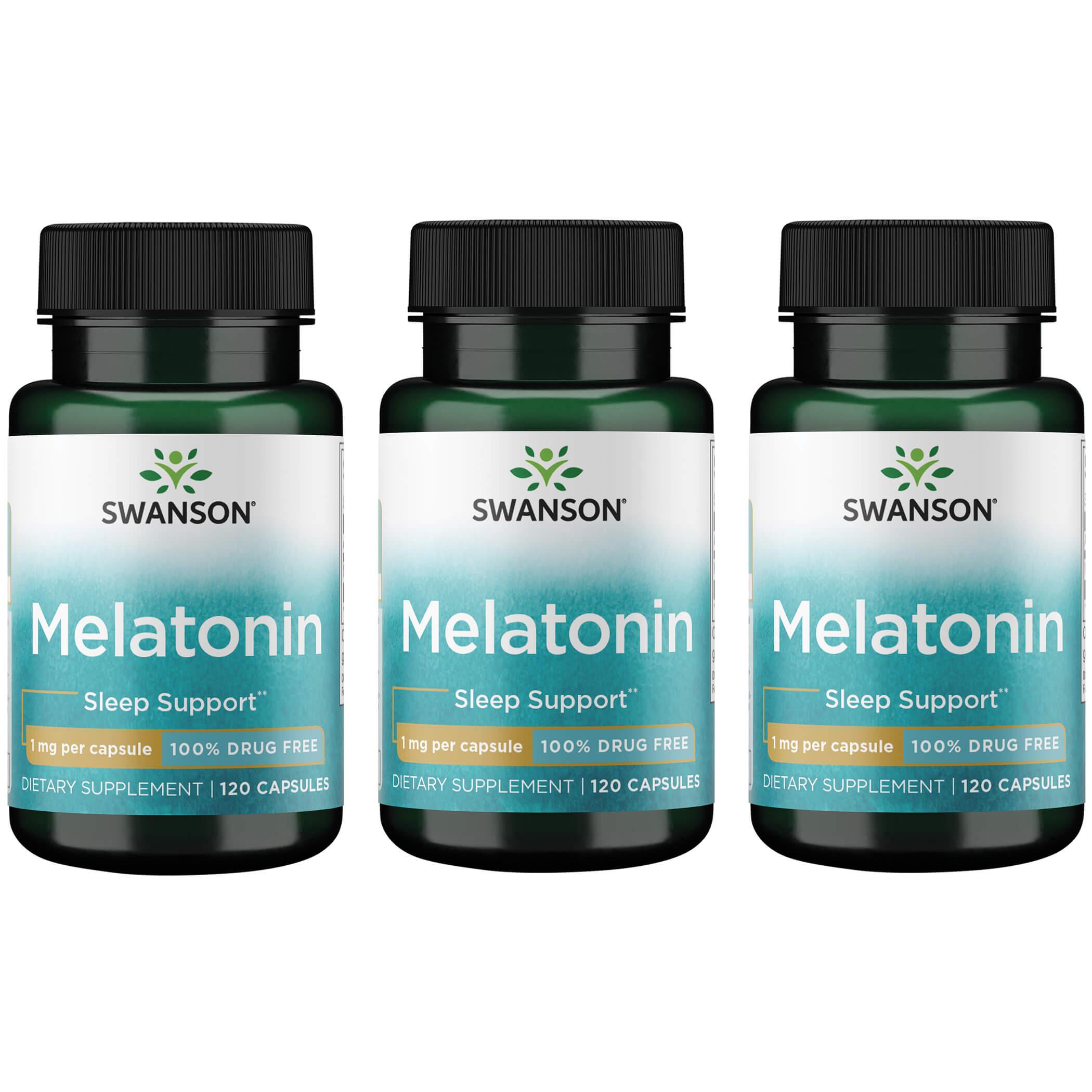 Swanson Premium Melatonin 3 Pack Supplement Vitamin 1 mg 120 Caps