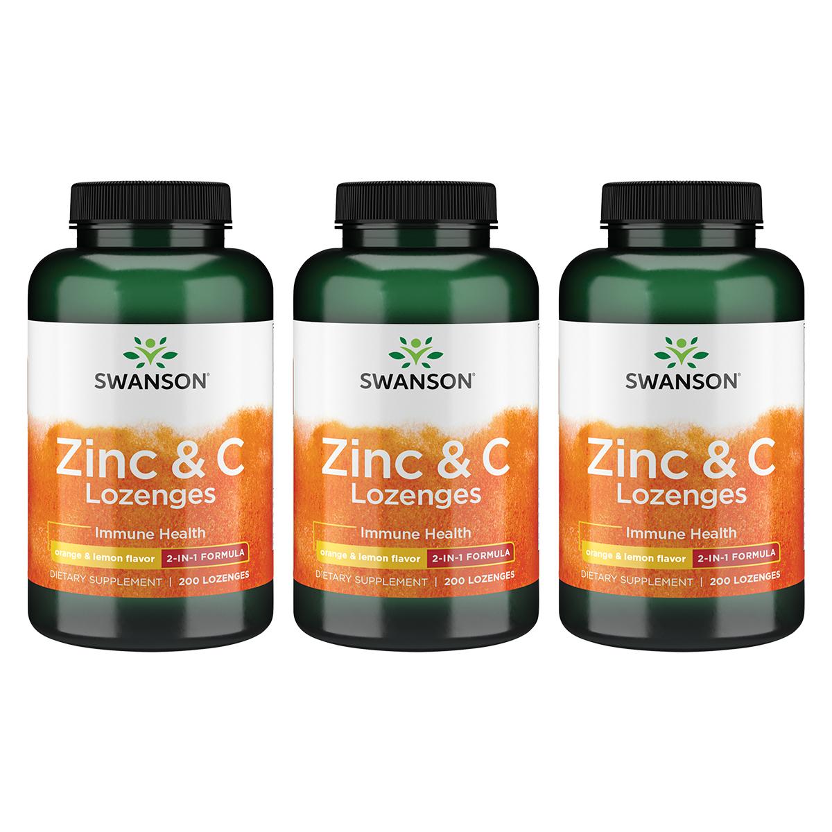 Swanson Premium Zinc & C Lozenges - Orange Lemon Flavor 3 Pack Vitamin 200 Loz