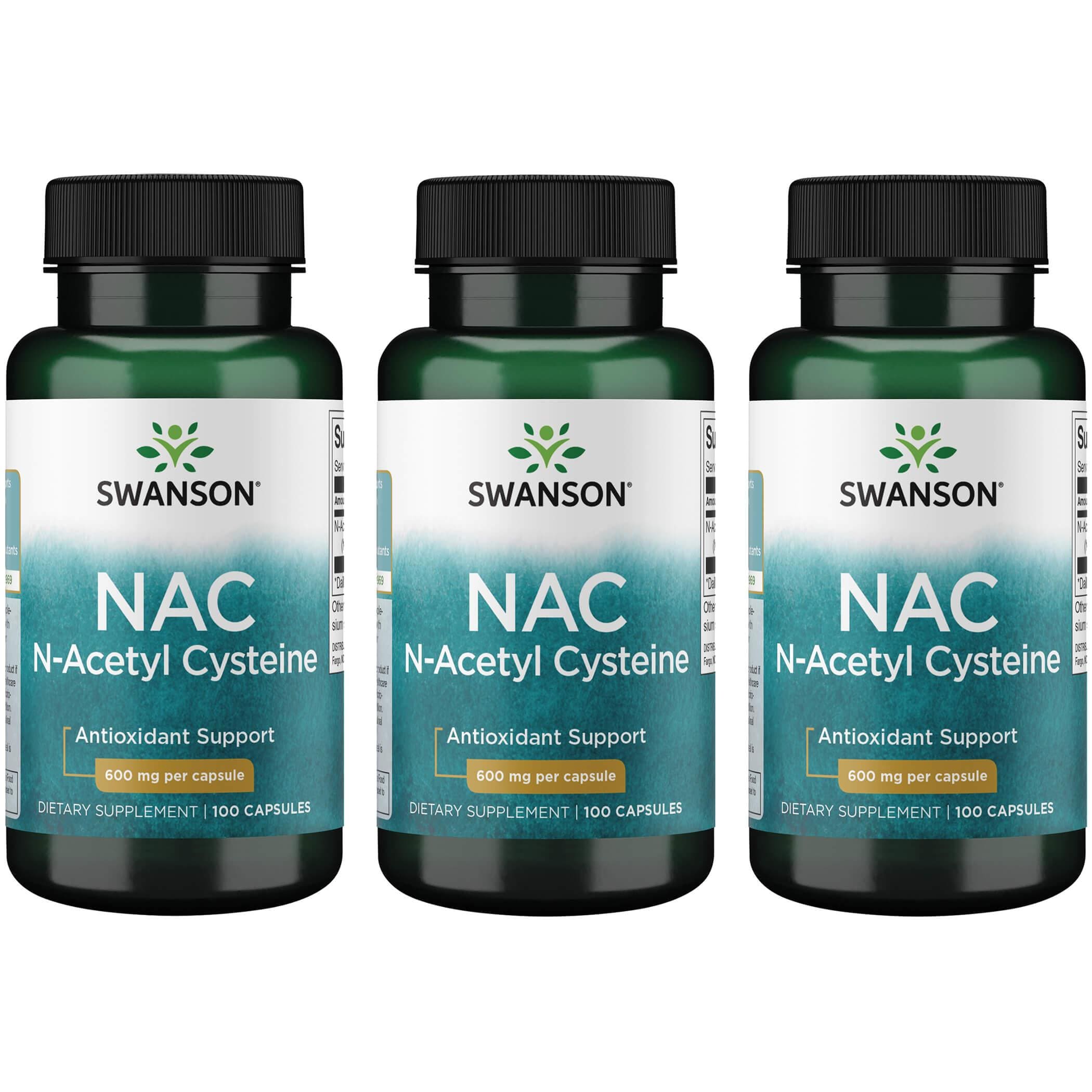 Swanson Premium Nac N-Acetyl Cysteine 3 Pack Supplement Vitamin 600 mg 100 Caps