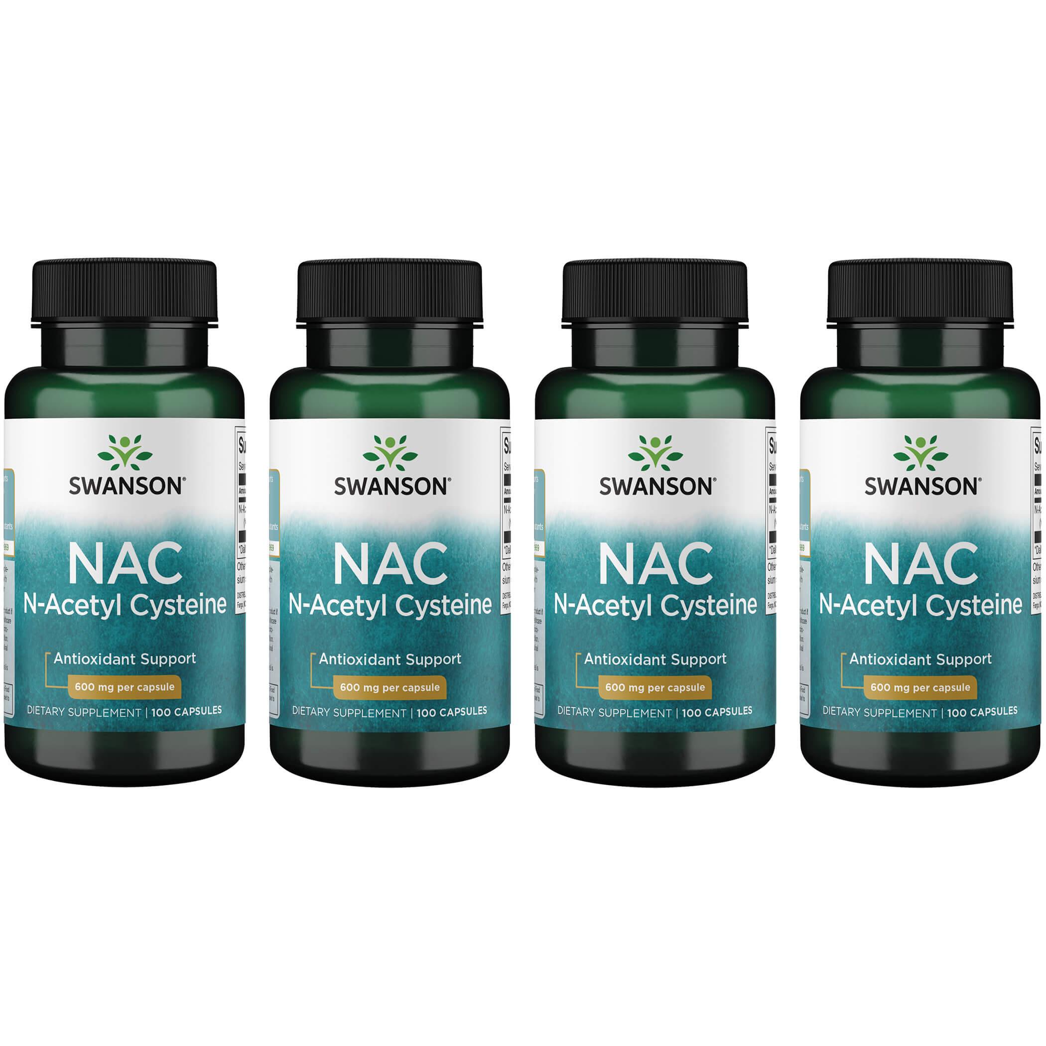 Swanson Premium Nac N-Acetyl Cysteine 4 Pack Supplement Vitamin 600 mg 100 Caps