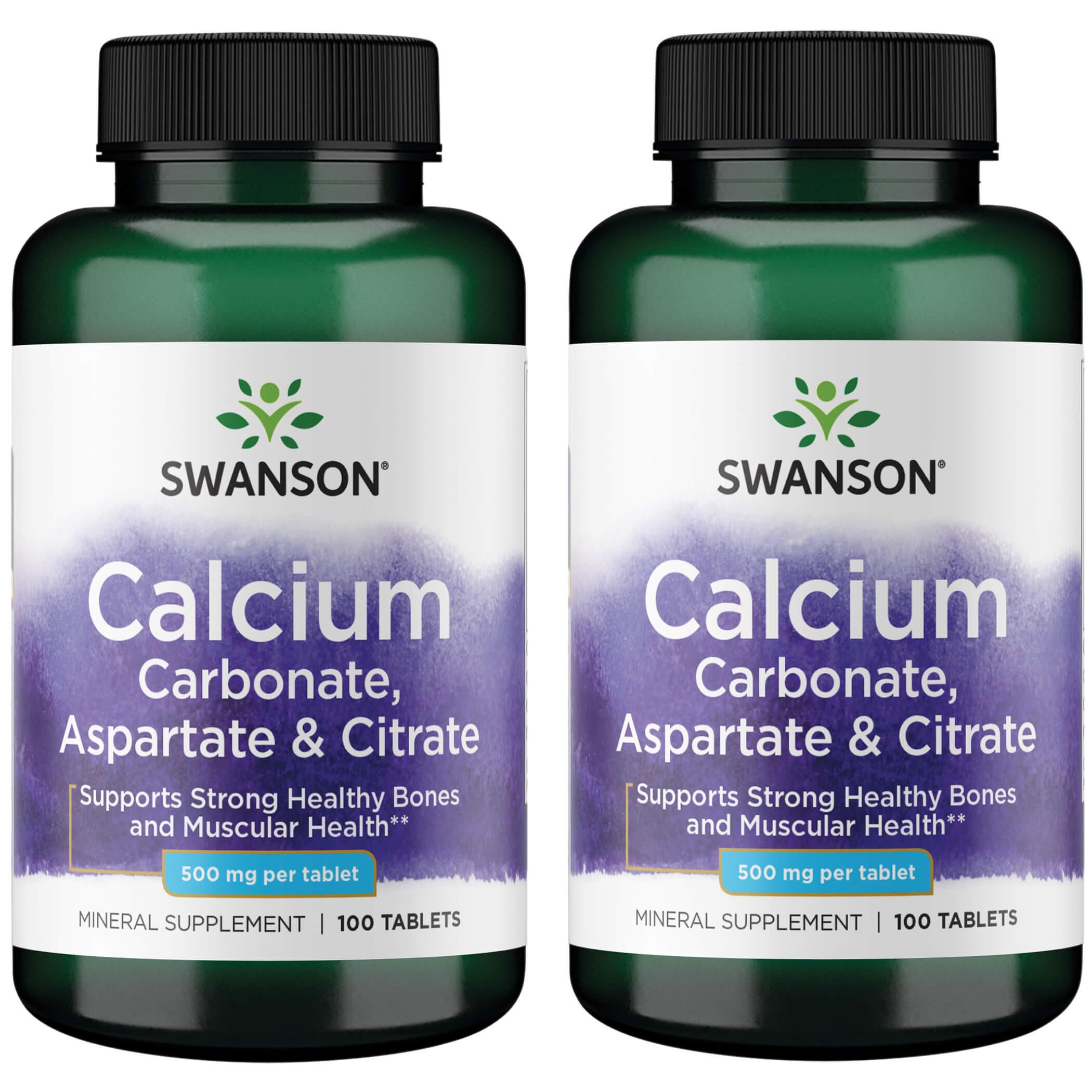 Swanson Premium Calcium Carbonate, Aspartate & Citrate 2 Pack Vitamin 500 mg 100 Tabs
