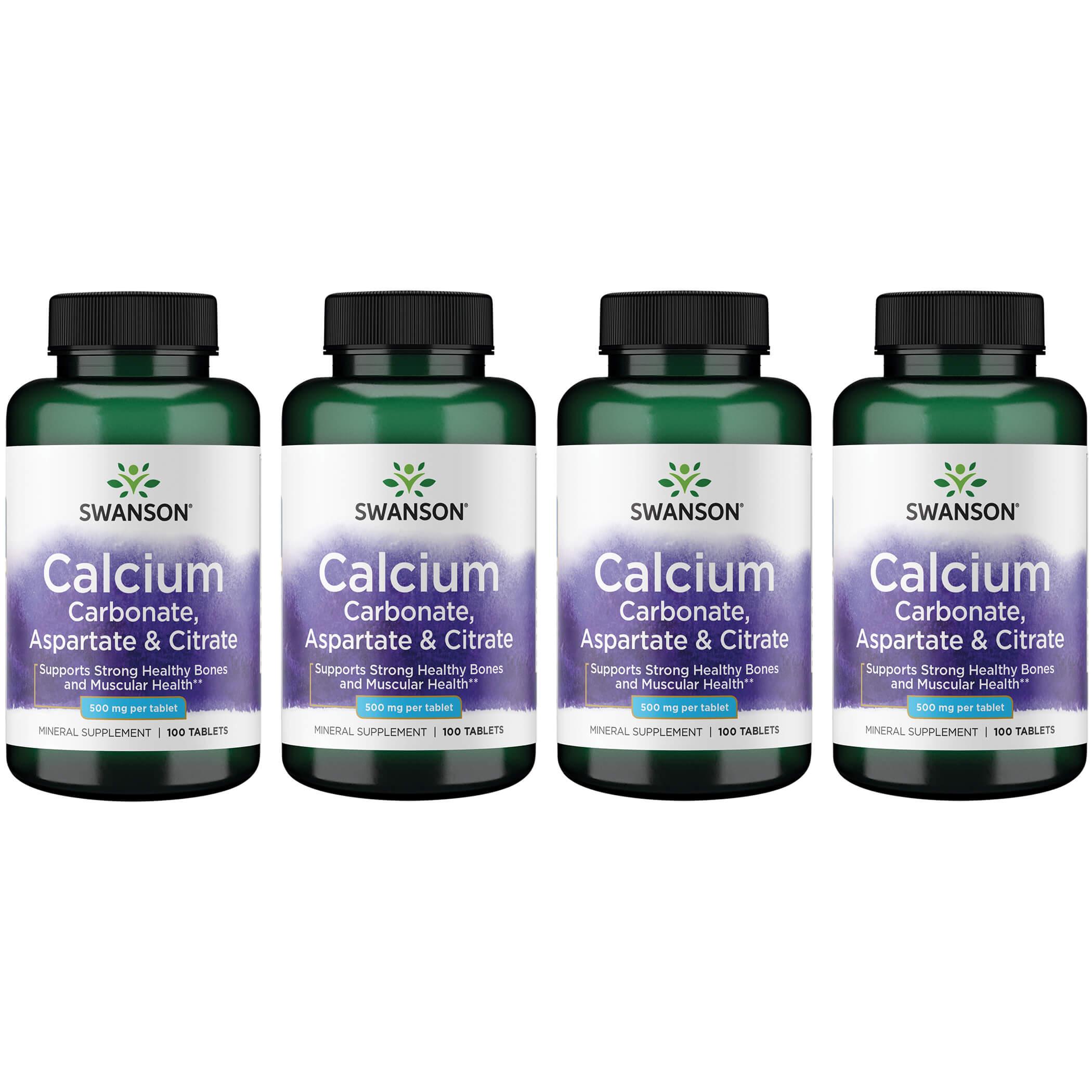Swanson Premium Calcium Carbonate, Aspartate & Citrate 4 Pack Vitamin 500 mg 100 Tabs