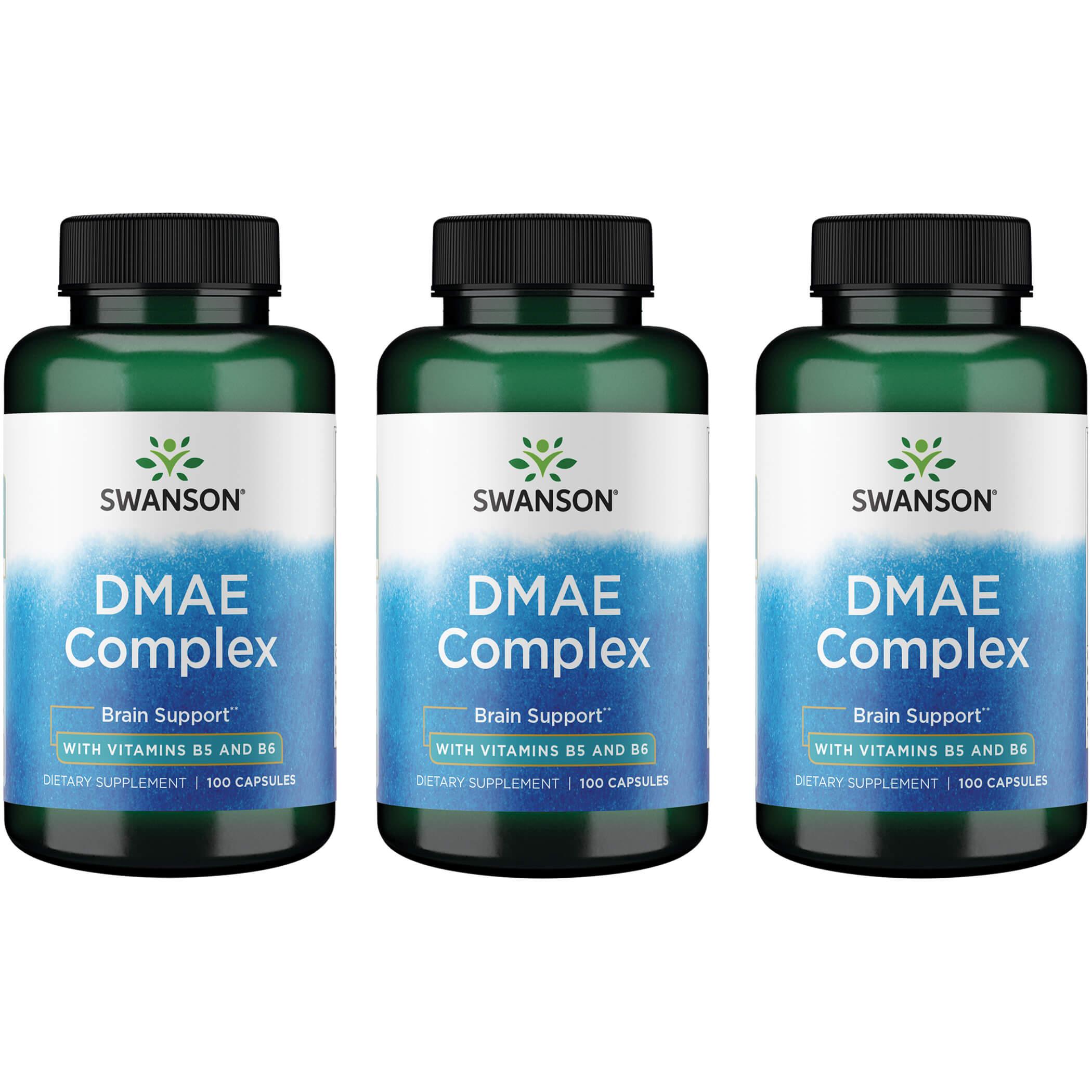 Swanson Premium Dmae Complex with Vitamins B5 and B6 3 Pack 130 mg 100 Caps