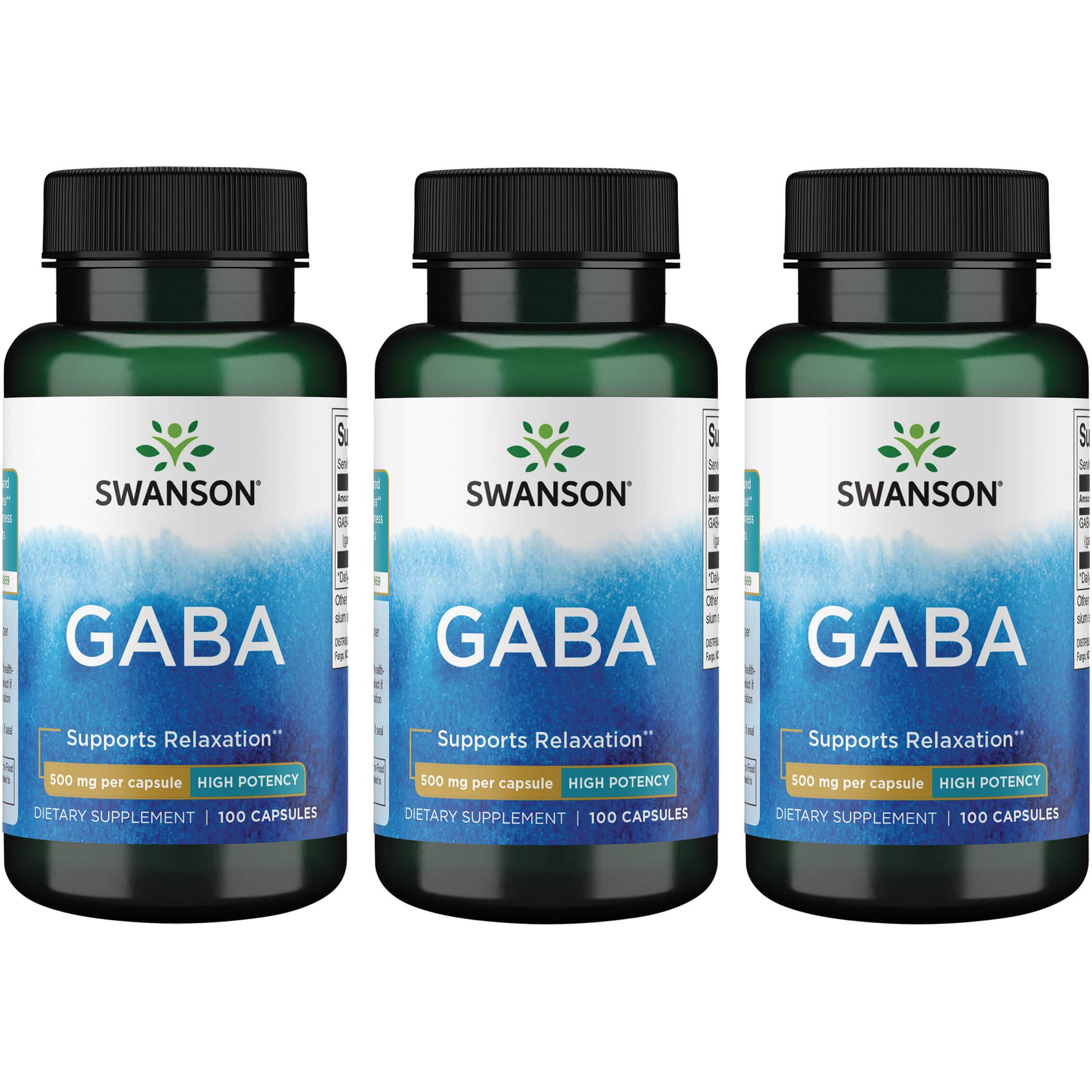 Swanson Premium Gaba - High Potency 3 Pack Supplement Vitamin 500 mg 100 Caps