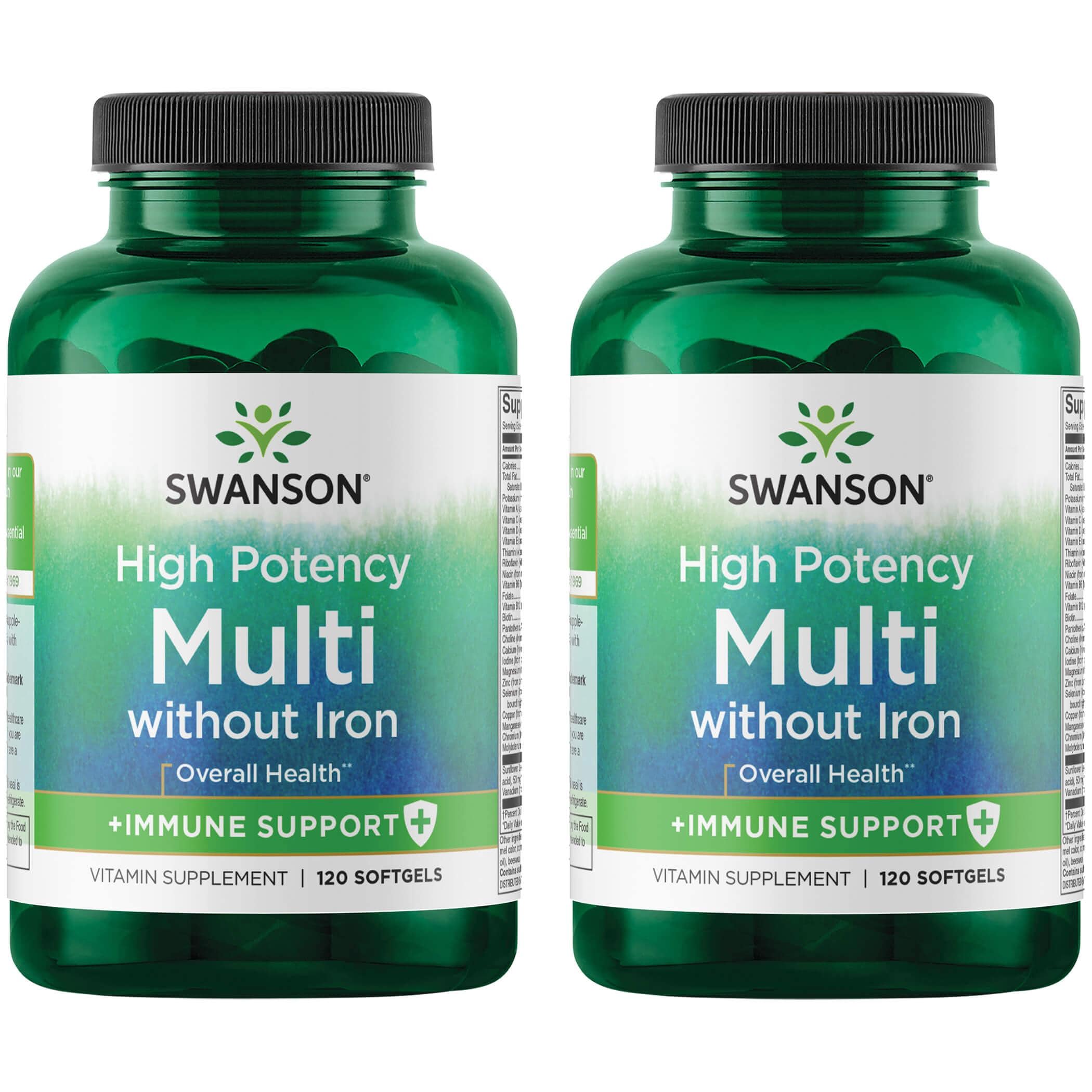 Swanson Premium High Potency Multi plus Immune Support - Without Iron 2 Pack Vitamin 120 Soft Gels