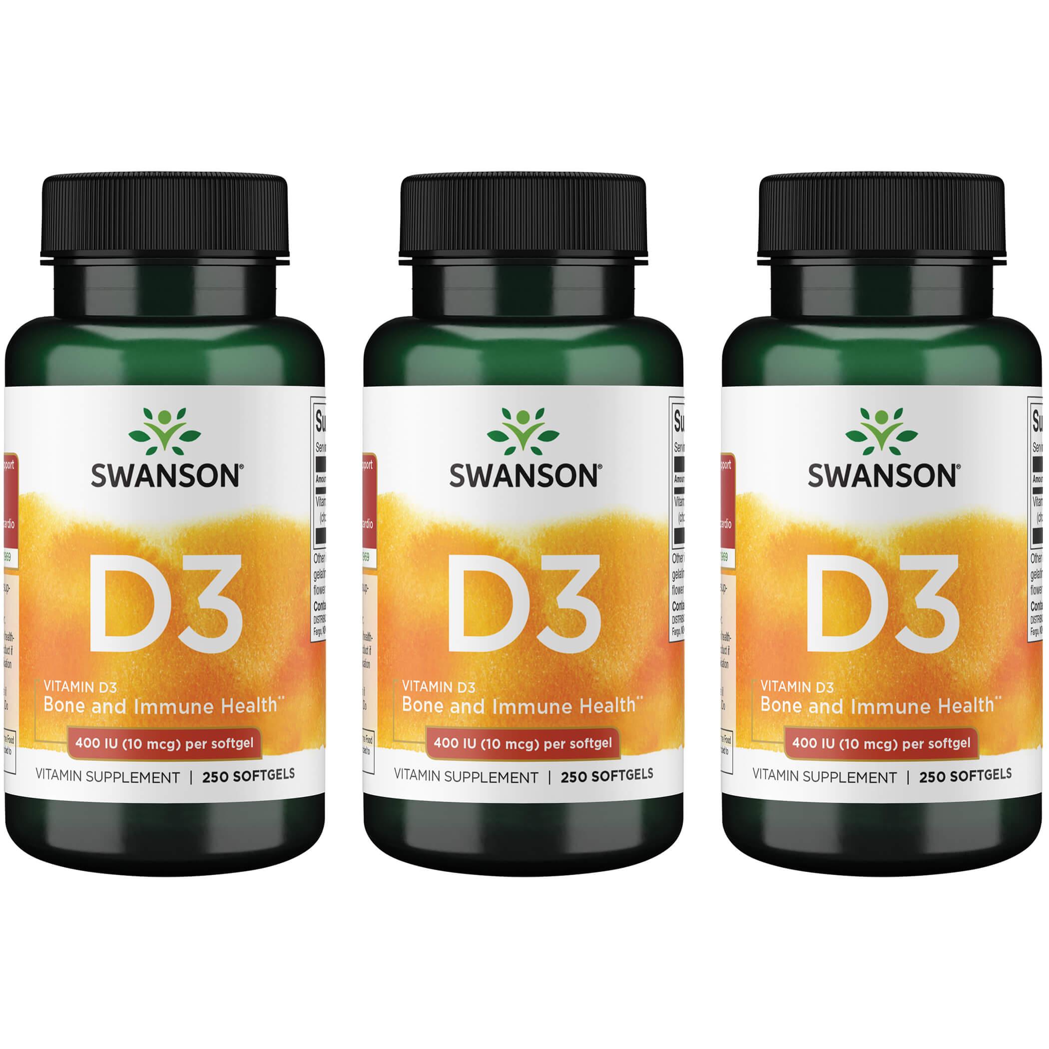Swanson Premium Vitamin D 3 Pack 400 Iu 250 Soft Gels