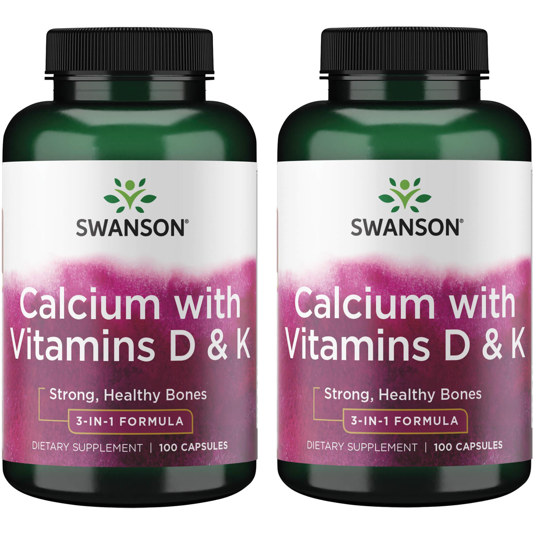 Swanson Premium Calcium with Vitamins D & K - 3 in-1 Formula 2 Pack 100 Caps