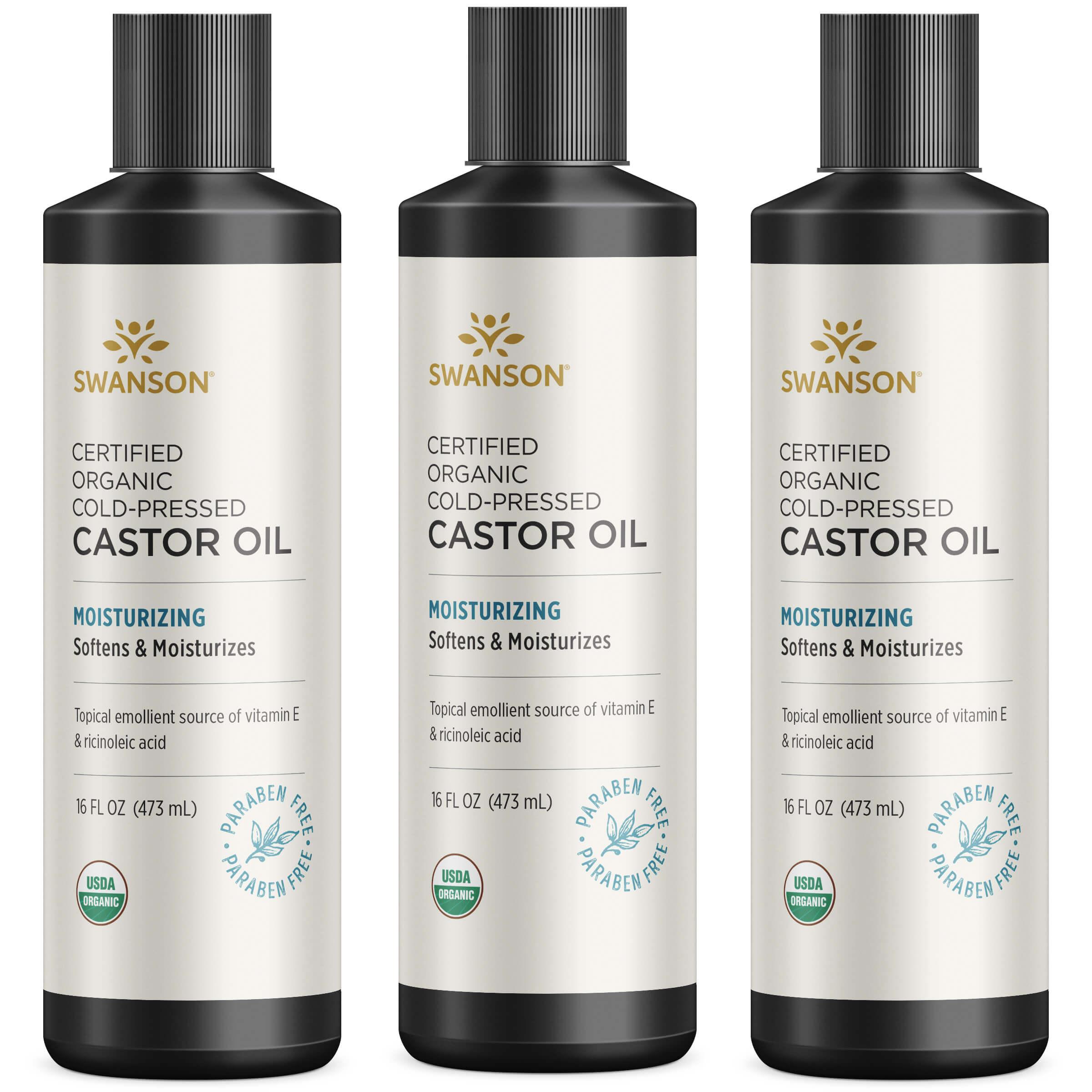 Swanson Premium Certified Organic Cold-Pressed Castor Oil 3 Pack 16 fl oz Liquid