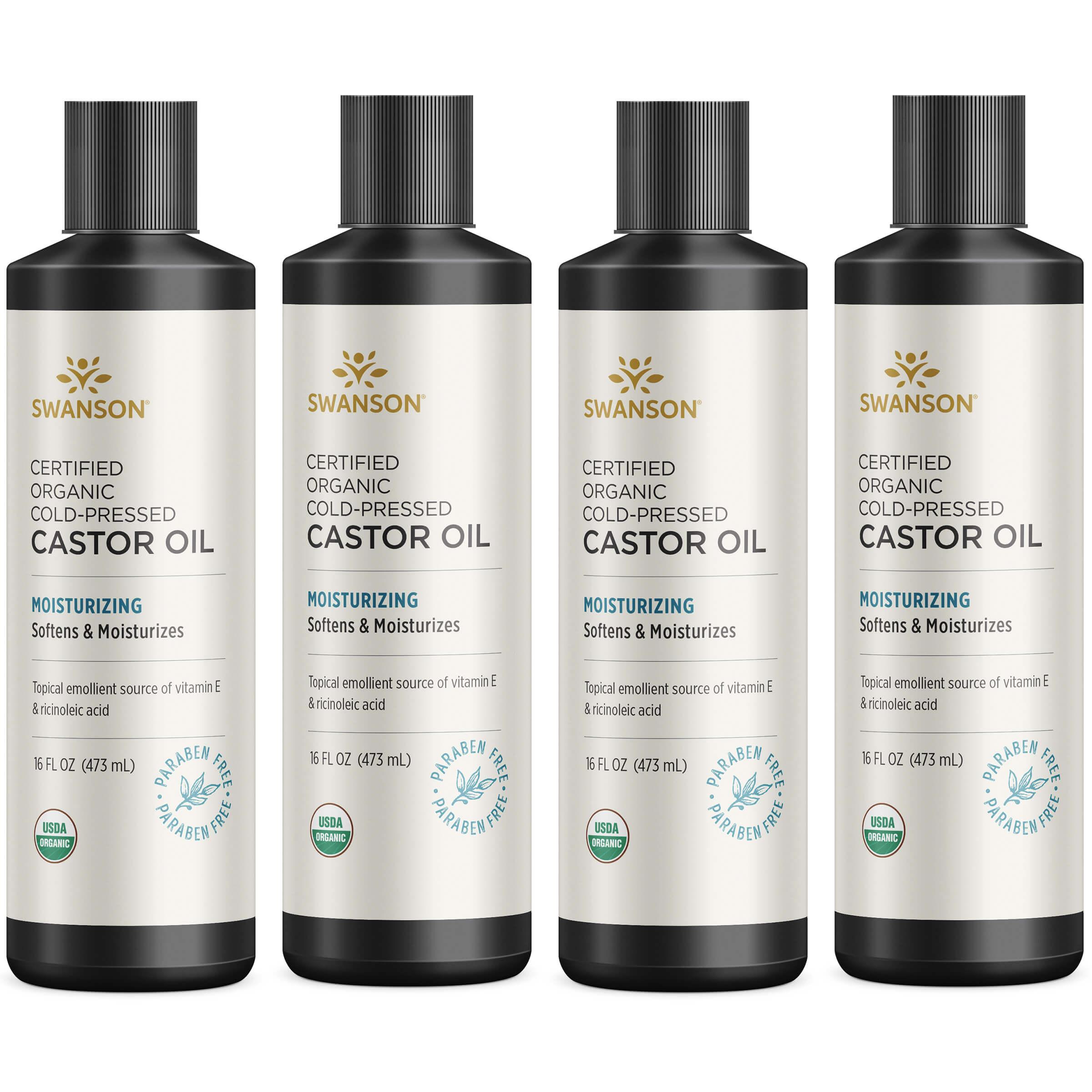 Swanson Premium Certified Organic Cold-Pressed Castor Oil 4 Pack 16 fl oz Liquid