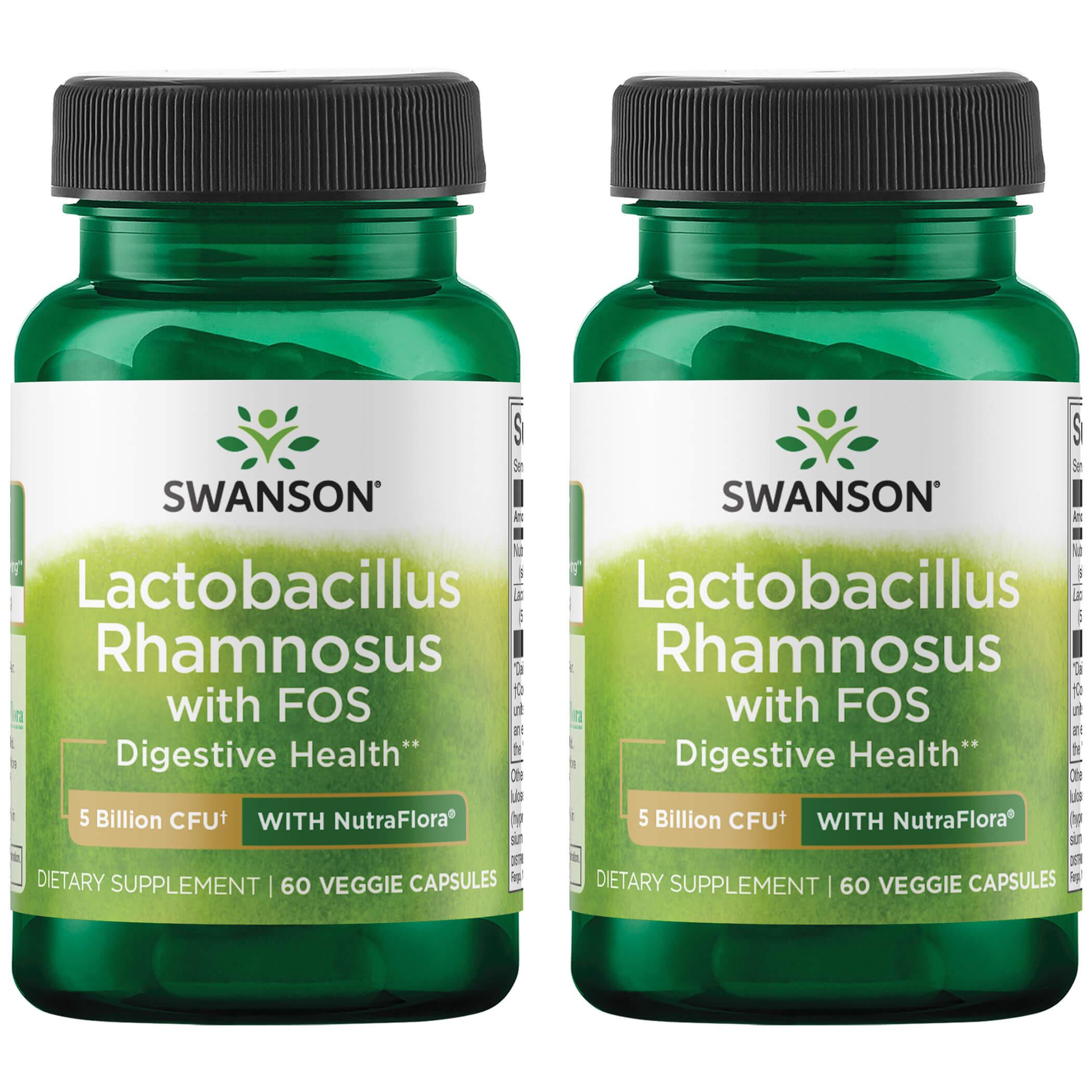 Swanson Probiotics Lactobacillus Rhamnosus with Fos 2 Pack Supplement Vitamin 5 Billion CFU 60 Qualicaps