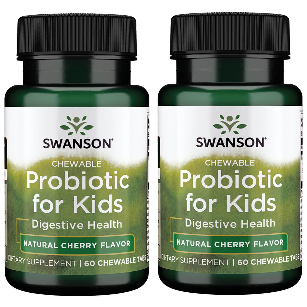 Swanson Probiotics Chewable Probiotic for Kids - Natural Cherry Flavor 2 Pack Supplement Vitamin 3 Billion CFU 60 Chewables