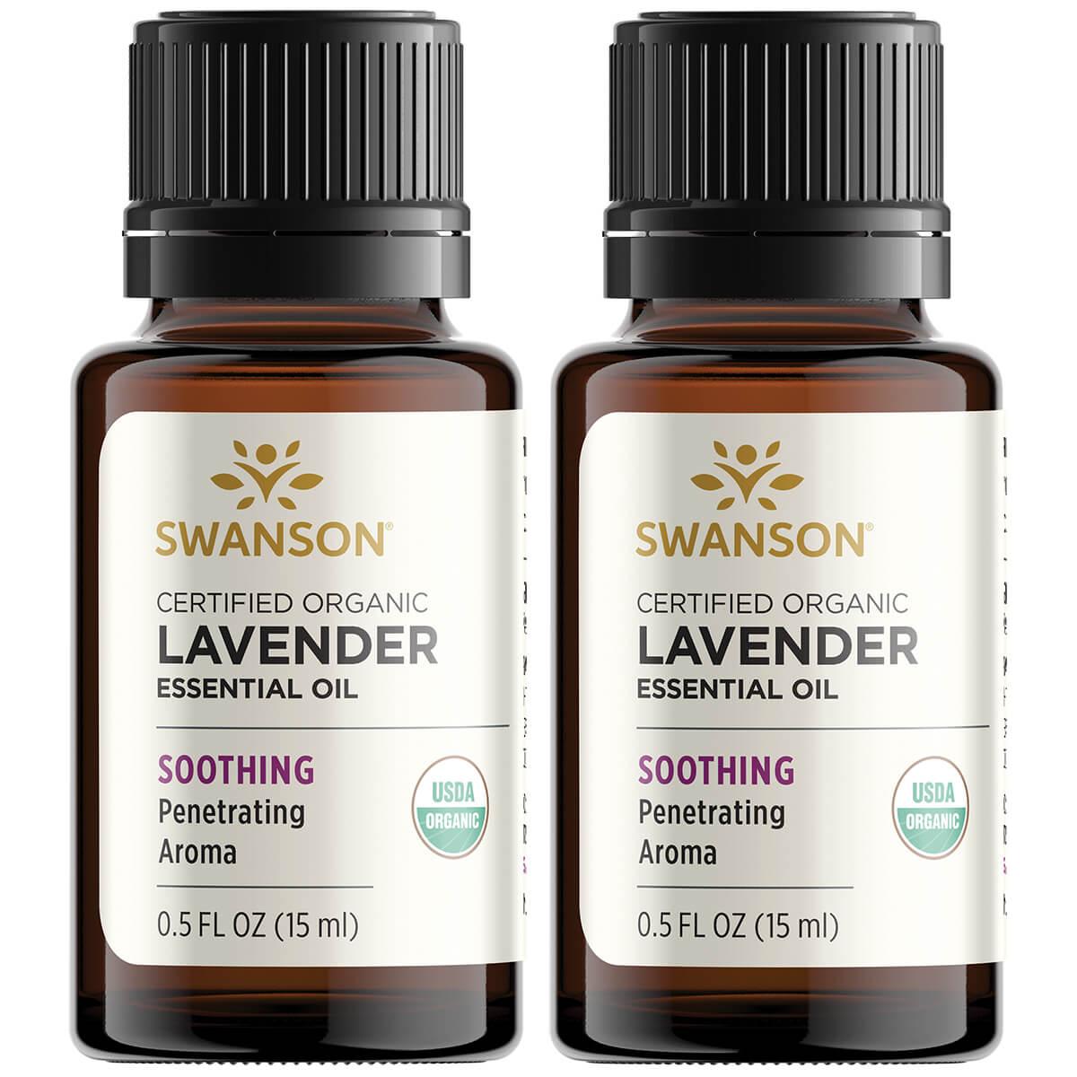 Swanson Aromatherapy Certified Organic Lavender 2 Pack 0.5 fl oz Liquid Essential Oils
