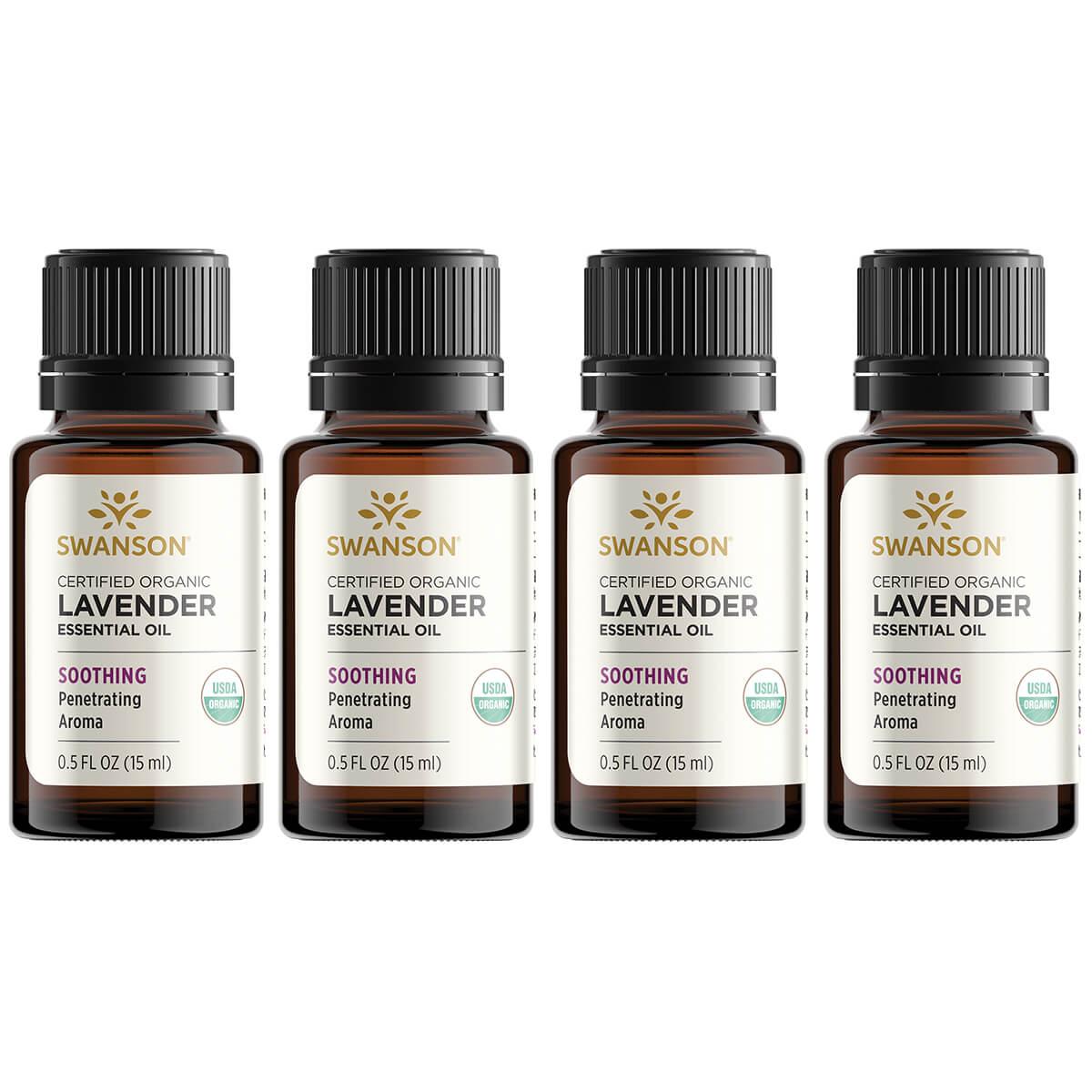 Swanson Aromatherapy Certified Organic Lavender 4 Pack 0.5 fl oz Liquid Essential Oils
