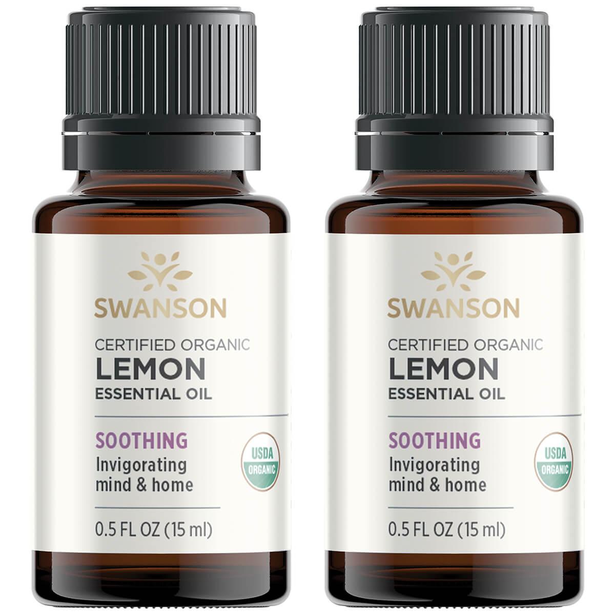 Swanson Aromatherapy Certified Organic Lemon 2 Pack 0.5 fl oz Liquid Essential Oils