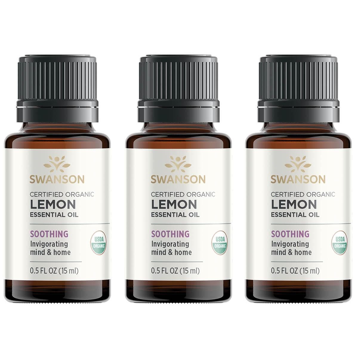 Swanson Aromatherapy Certified Organic Lemon 3 Pack 0.5 fl oz Liquid Essential Oils