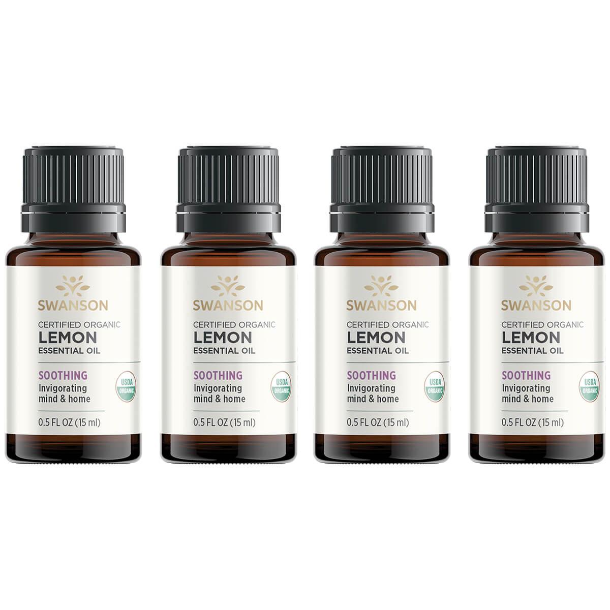 Swanson Aromatherapy Certified Organic Lemon 4 Pack 0.5 fl oz Liquid Essential Oils