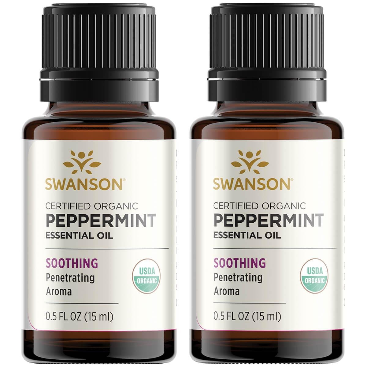 Swanson Aromatherapy Certified Organic Peppermint 2 Pack 0.5 fl oz Liquid Essential Oils