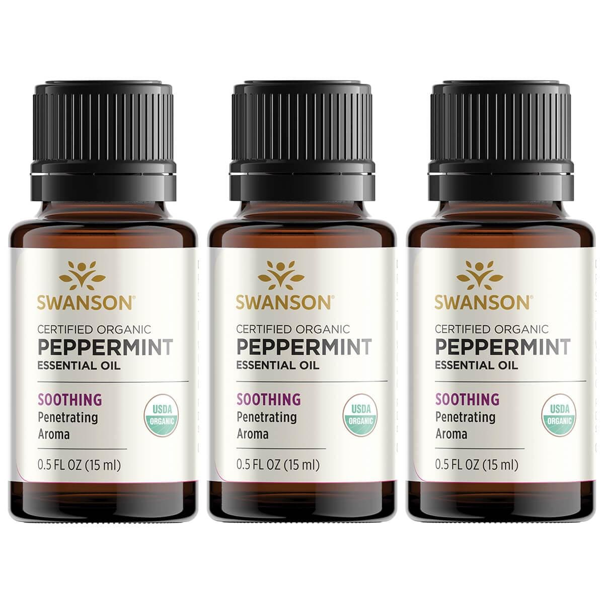 Swanson Aromatherapy Certified Organic Peppermint 3 Pack 0.5 fl oz Liquid Essential Oils