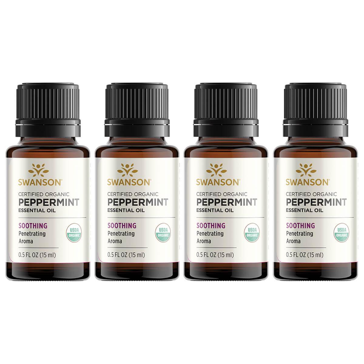 Swanson Aromatherapy Certified Organic Peppermint 4 Pack 0.5 fl oz Liquid Essential Oils