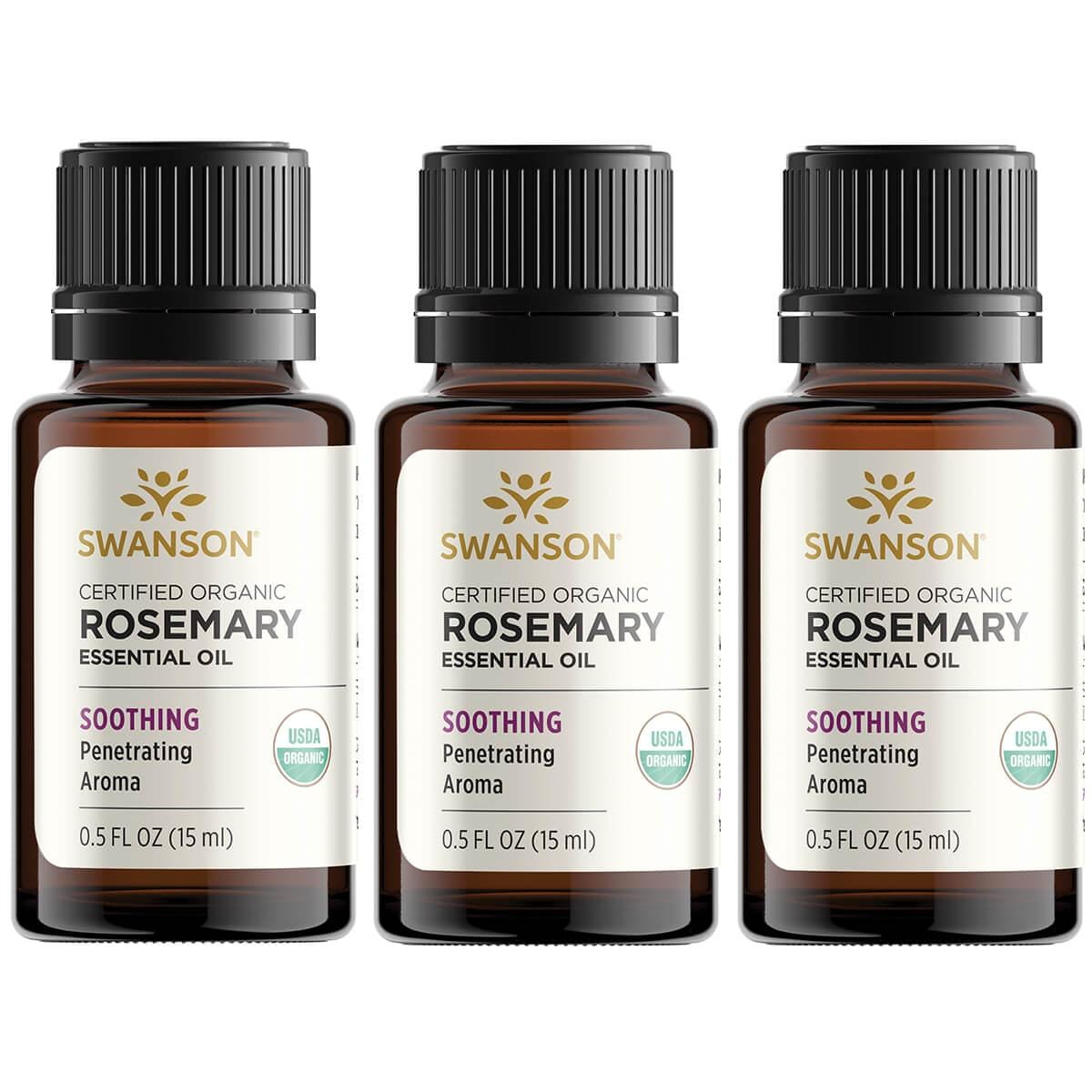 Swanson Aromatherapy Certified Organic Rosemary 3 Pack 0.5 fl oz Liquid Essential Oils