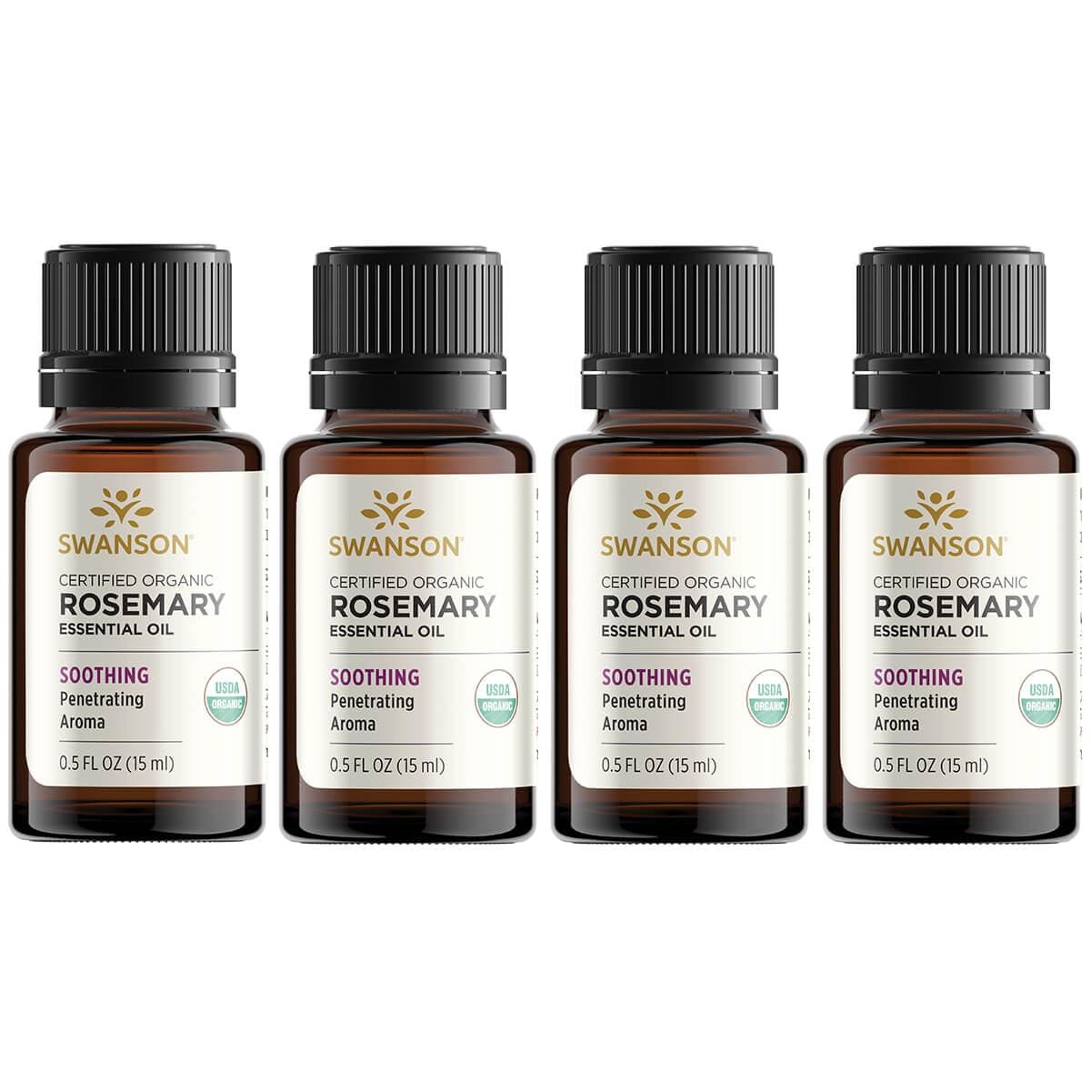 Swanson Aromatherapy Certified Organic Rosemary 4 Pack 0.5 fl oz Liquid Essential Oils