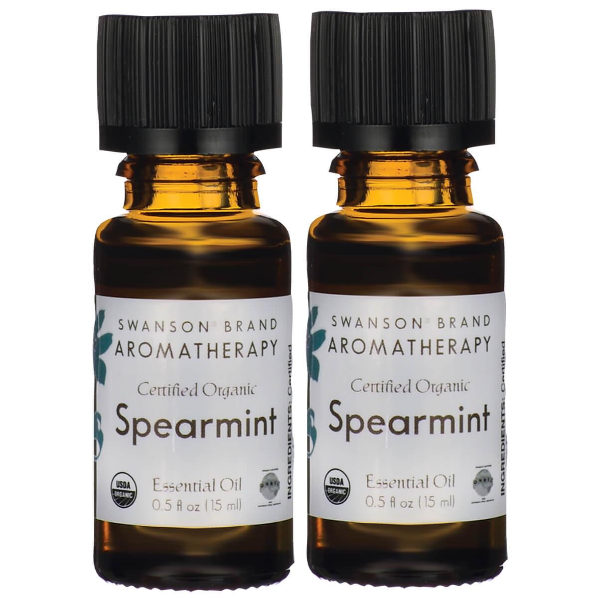 Swanson Aromatherapy Certified Organic Spearmint 2 Pack 0.5 fl oz Liquid Essential Oils