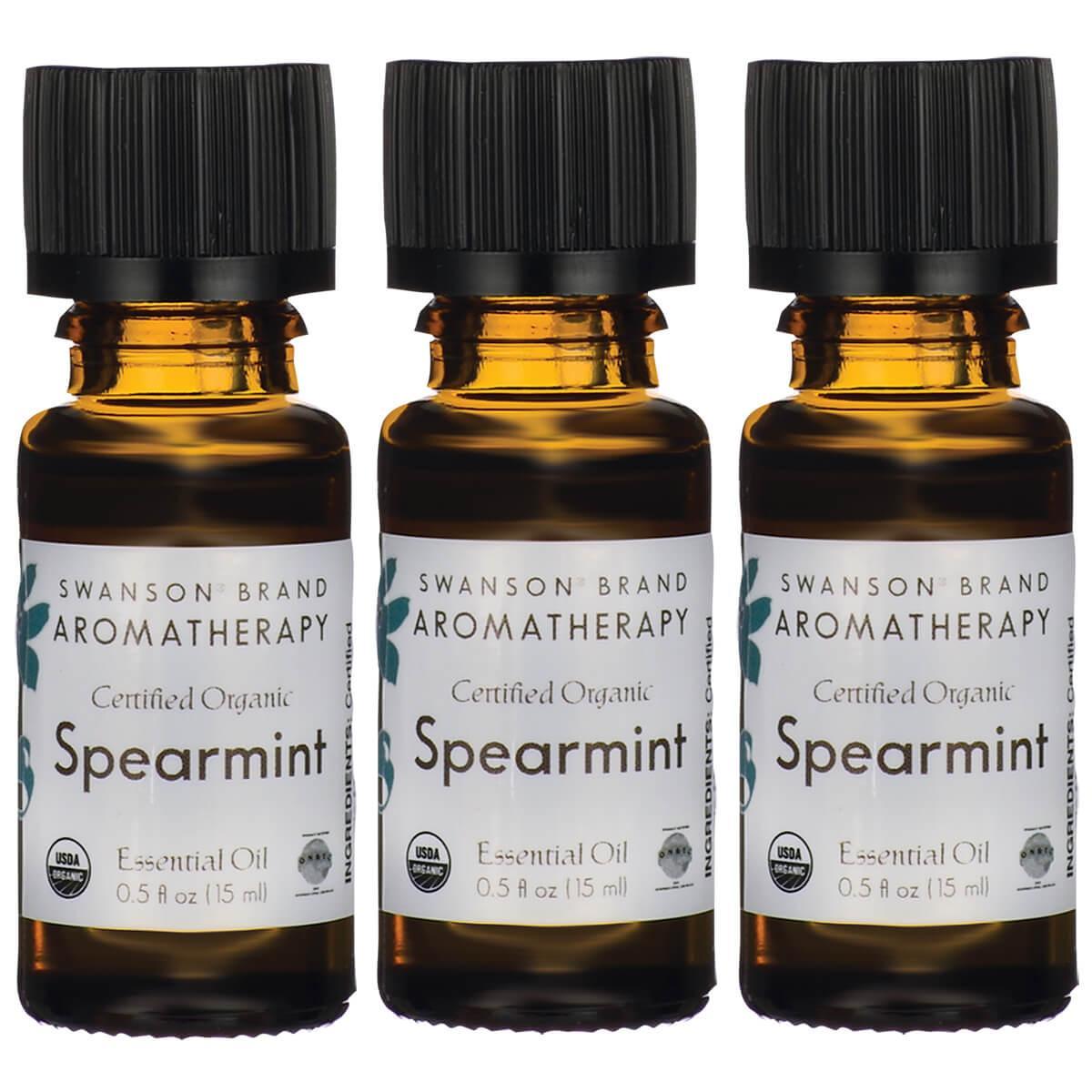 Swanson Aromatherapy Certified Organic Spearmint 3 Pack 0.5 fl oz Liquid Essential Oils