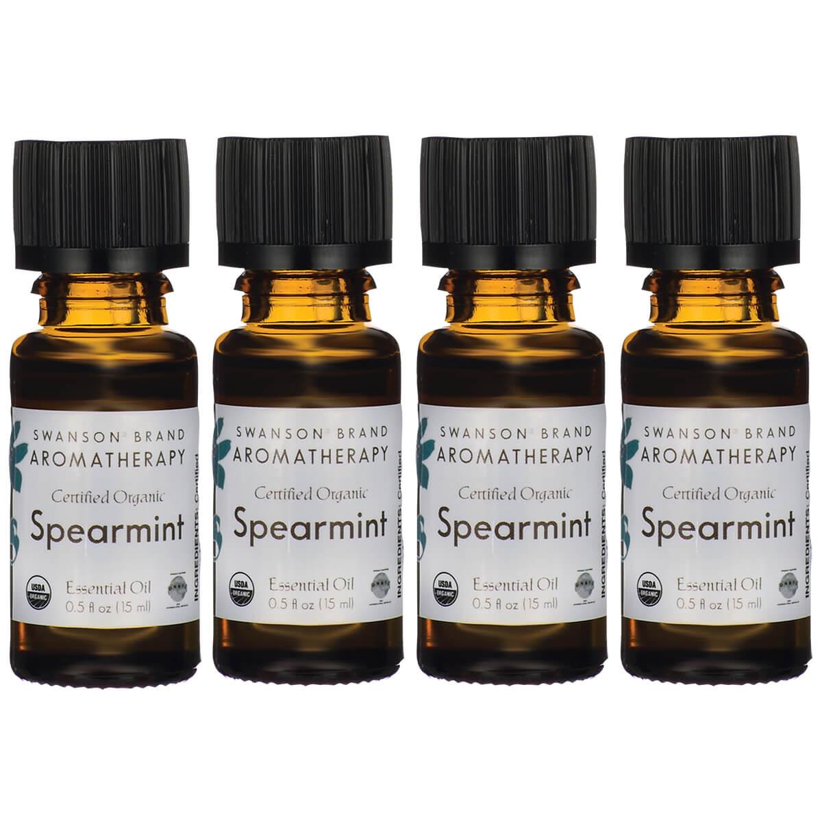 Swanson Aromatherapy Certified Organic Spearmint 4 Pack 0.5 fl oz Liquid Essential Oils