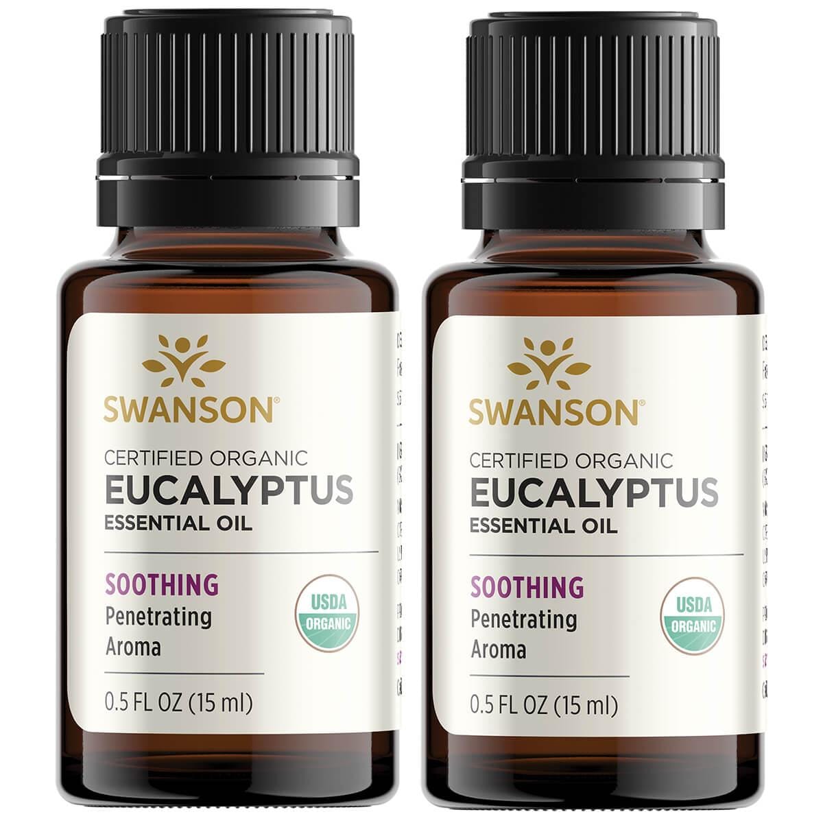 Swanson Aromatherapy Certified Organic Eucalyptus 2 Pack 0.5 fl oz Liquid Essential Oils